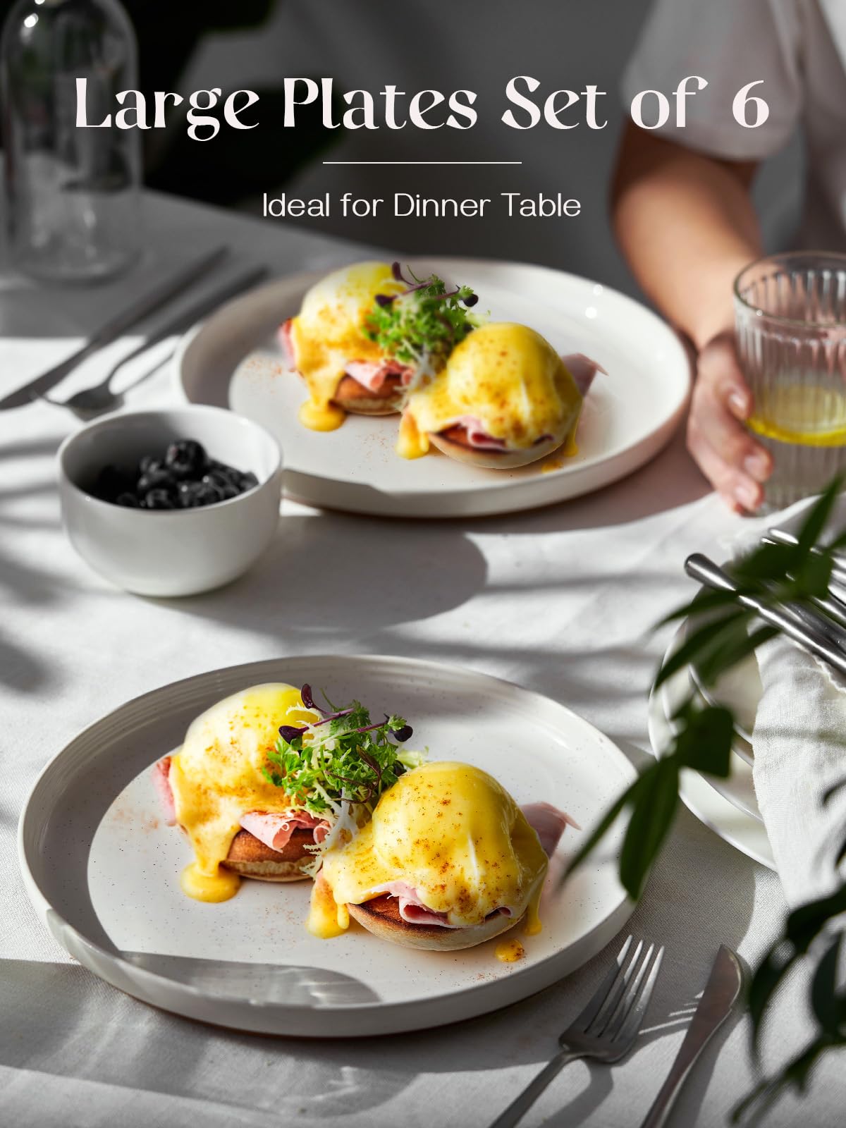 DOWAN Steingut Dessert Teller Set,Tellerset Keramik-6 Personen,21cm Speiseteller Porzellan,Essteller,Steinzeug Geschirrteller,Flache Frühstückstelle teller para Salat,Pasta,Vanille-Weiß