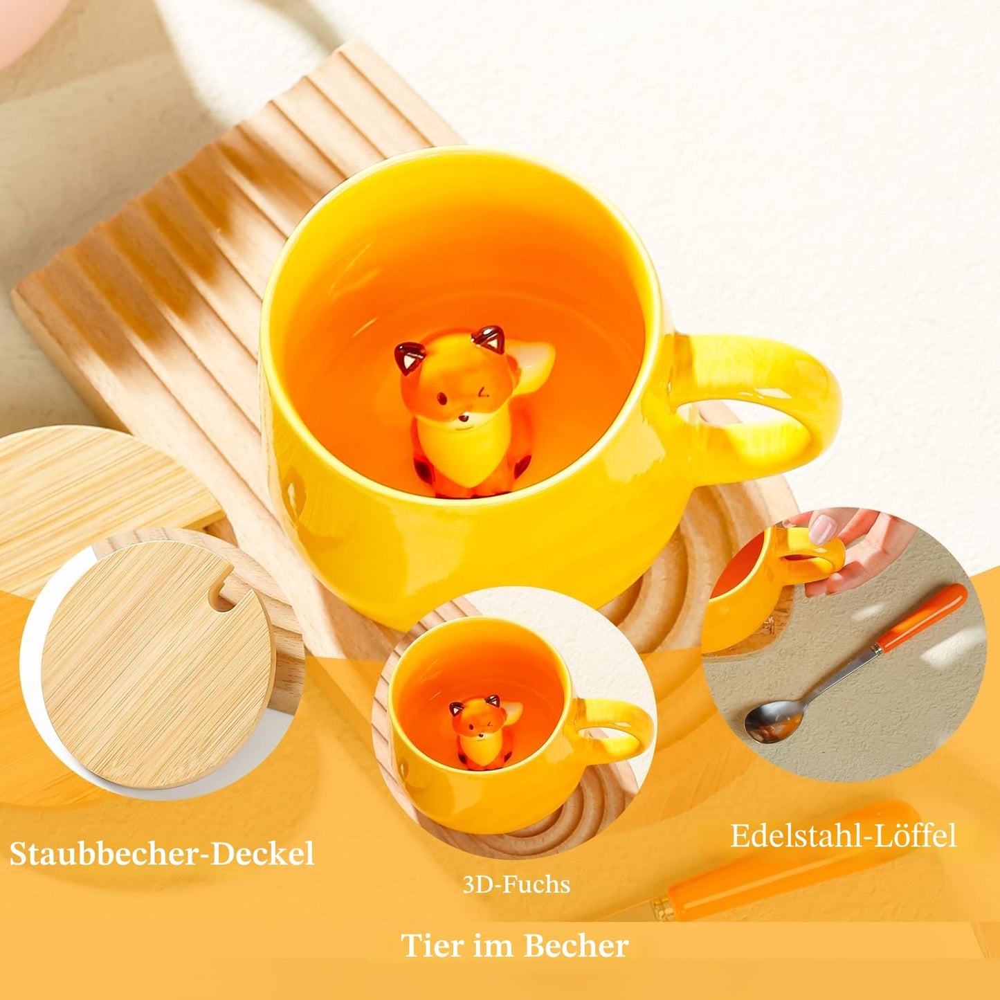 BigNoseDeer Süße Sachen Keramik Katze Kaffeetasse Teetasse Deckel Löffel Lustige Tassen Geschenke für Frauen Kaffeebecher 3D Tasse Personalisiert Cappuccino Tasse Beste Freundin Weihnachten Geschenk