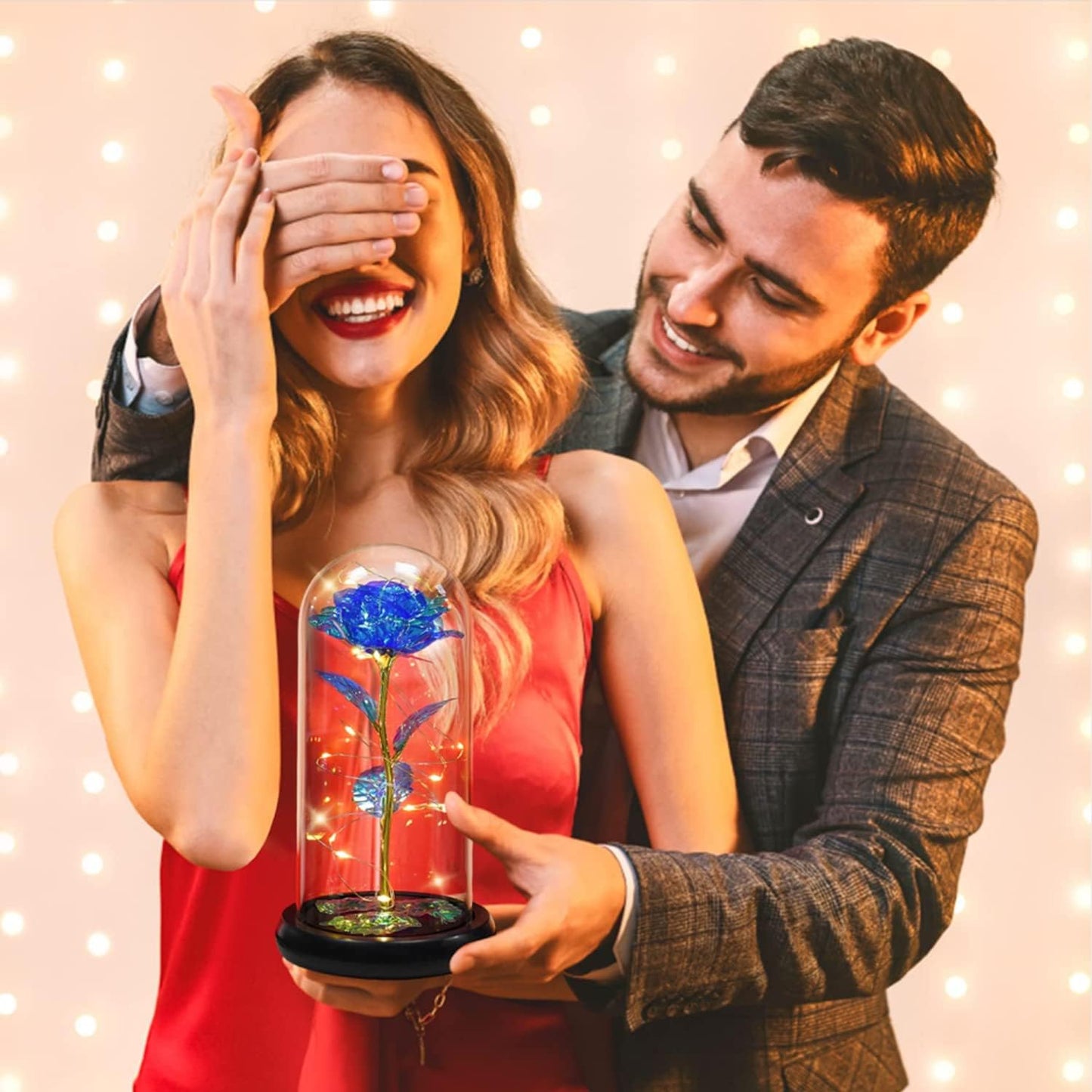 Touloube Geschenke Für Frauen, Galaxy Rose Blume Geschenk, Infinity Rose in Glaskuppel, LED-Lichterkette auf der Kristallrose, Geschenk für Frauen,Hochzeit,Muttertag,Jahrestag und Geburtstag