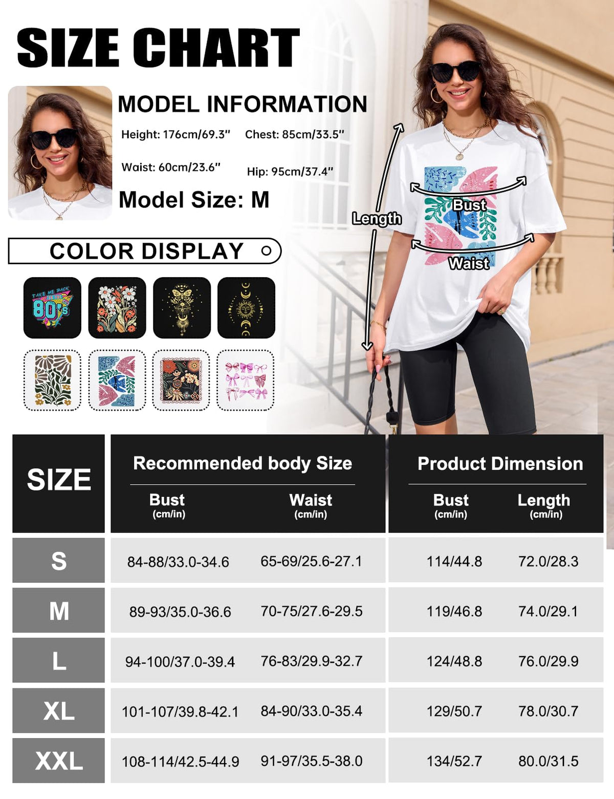 Lonya T Shirt Damen Oversized Vintage Rundhals Kurzarm 80er Jahre Brief Gedruckt Schleife Blumen Sonne Mond Muster Sommer Bluse Baumwolle Oberteile Tops Retro 80s Casual Lockere Basic Tee Shirt