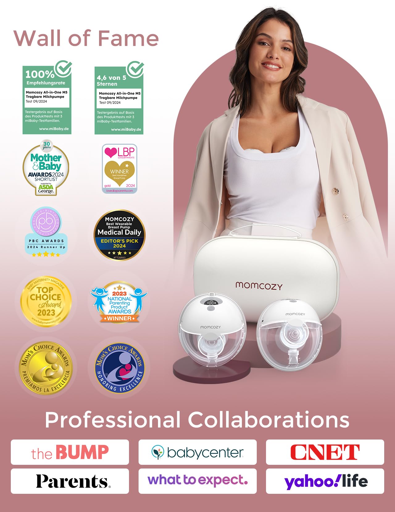 Momcozy Milchpumpe Elektrisch Tragbar Freihändig M5, Doppelmilchpumpe Für Den Babymund, Doppelt Abgedichteter Flansch Mit 3 Modi und 9 Stufen, – 24 mm (2, Grau)