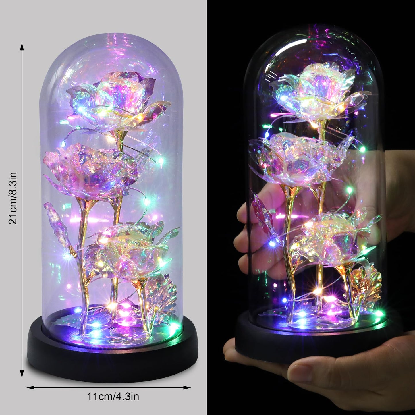 Touloube Geschenke Für Frauen, Galaxy Rose Blume Geschenk, Infinity Rose in Glaskuppel, LED-Lichterkette auf der Kristallrose, Geschenk für Frauen,Hochzeit,Muttertag,Jahrestag und Geburtstag