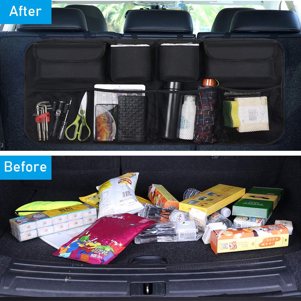 URAQT Car Boot Organiser Car Storage Bag Car Boot Bag Waterproof Bags for Car with Strong Elastic Magic Wand Structure for SUV Black