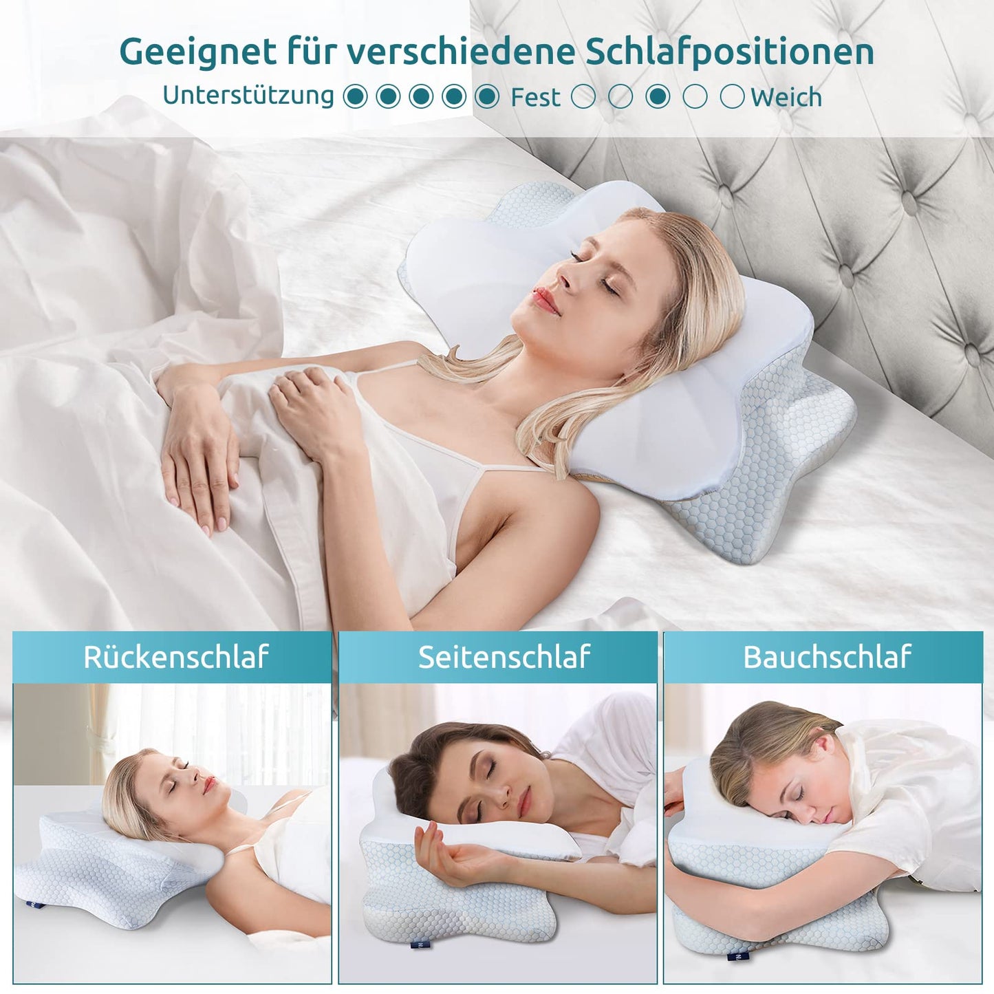 DONAMA Memory Foam Kissen ergonomisches Nackenkissen Kopfkissen Seitenschläferkissen für Seiten, Rücken & Bauchschläfer