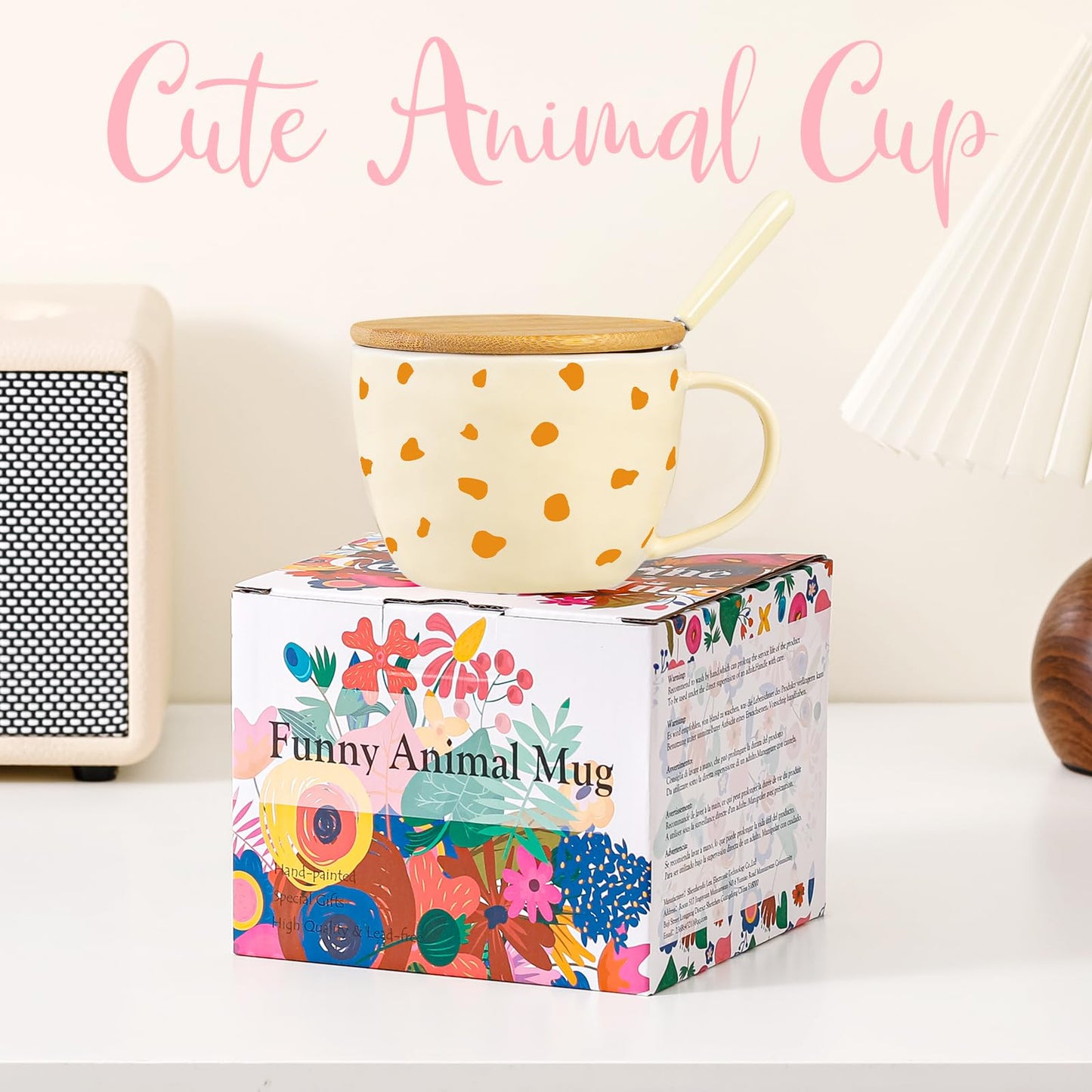 BigNoseDeer Süße Sachen Keramik Katze Kaffeetasse Teetasse Deckel Löffel Lustige Tassen Geschenke für Frauen Kaffeebecher 3D Tasse Personalisiert Cappuccino Tasse Beste Freundin Weihnachten Geschenk