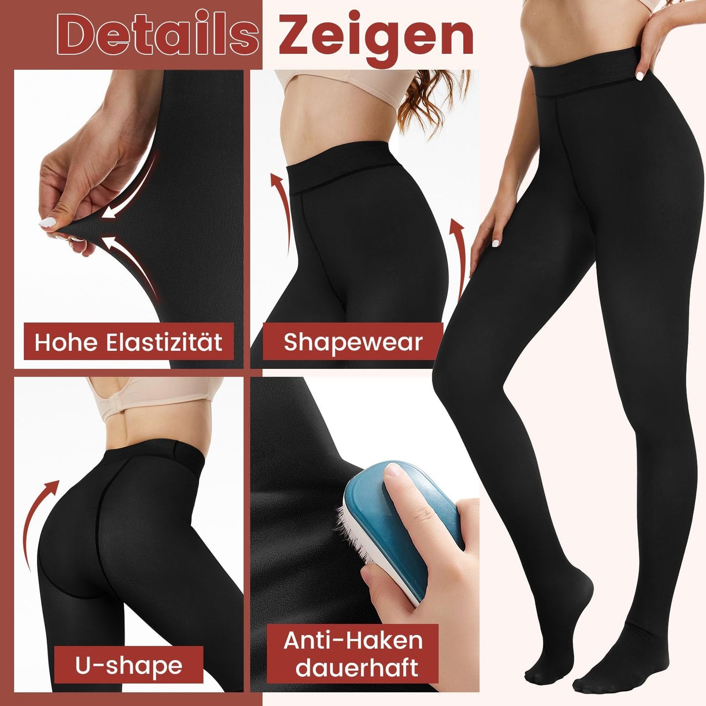 DDOBB Pack of 2 Thermal Tights Women's Winter Lined Thermal Tights Fleece Warm Thick Fake Translucent Pantyhose Thermal Leggings