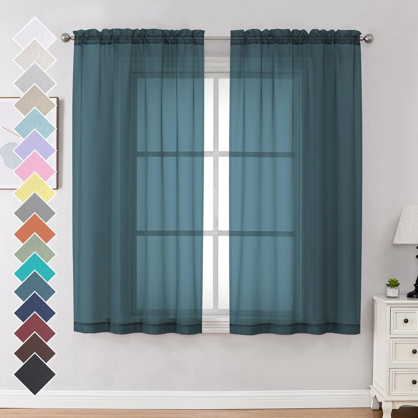 OVZME Extra Lange, durchsichtige Vorhänge, 241,3 cm Länge für französische Tür, Stangentasche, Voile, Fensterbehandlung für Wohnzimmer, Marineblau, 2 Paneele à 42 x 95 l