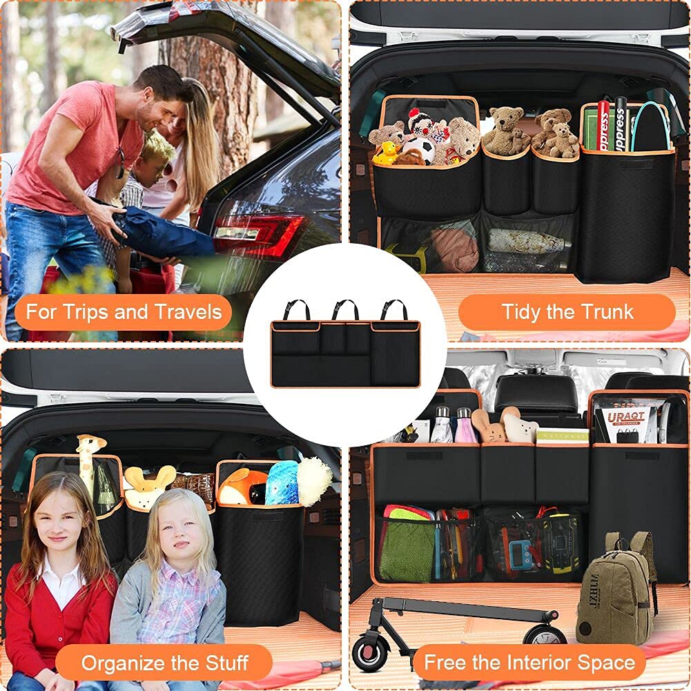 URAQT Car Boot Organiser Car Storage Bag Car Boot Bag Waterproof Bags for Car with Strong Elastic Magic Wand Structure for SUV Black