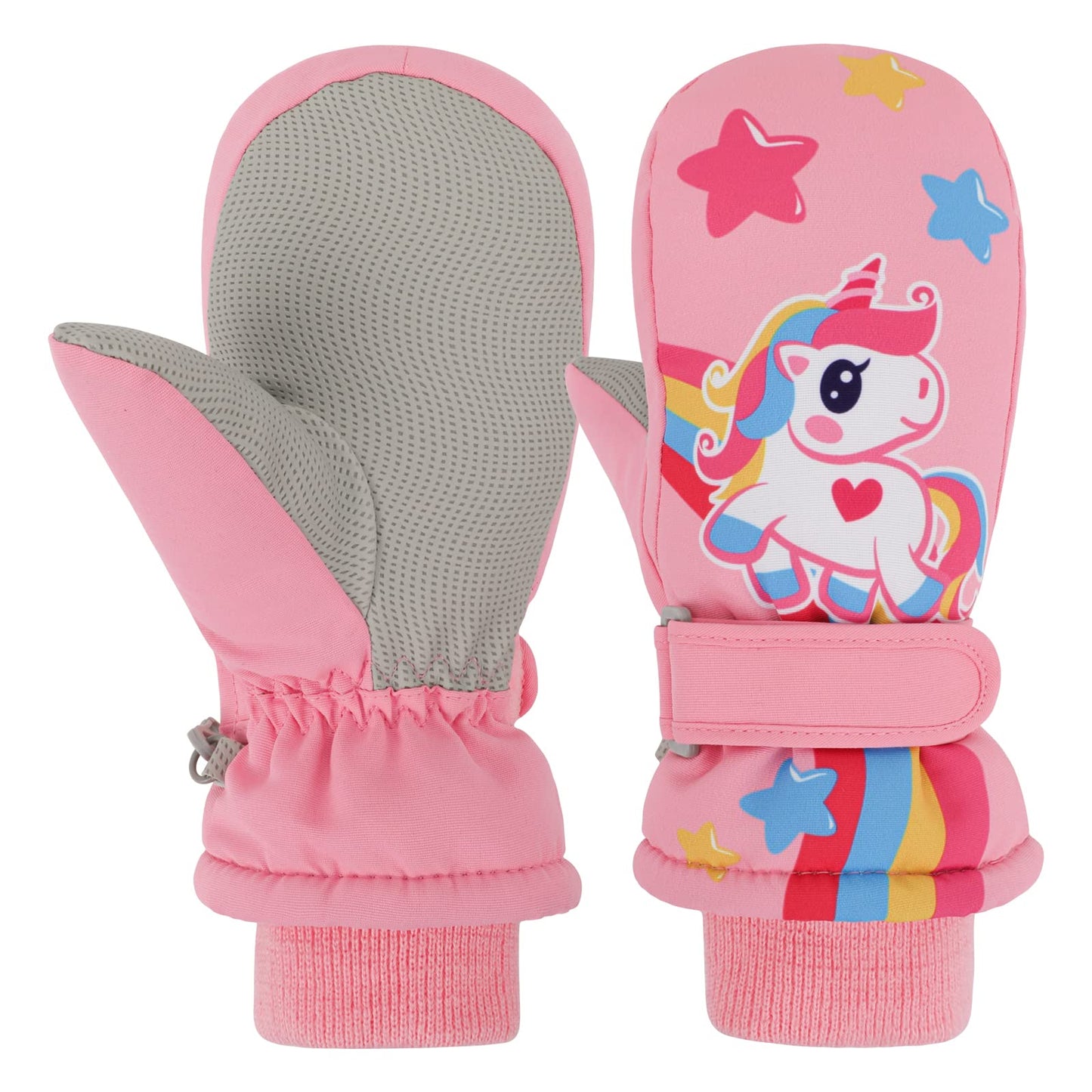 Children's Winter Ski Gloves Waterproof Snowboard Gloves Non-Slip Plush Lined Warm Unicorn Gloves for Girls Boys 2-9 Years Old