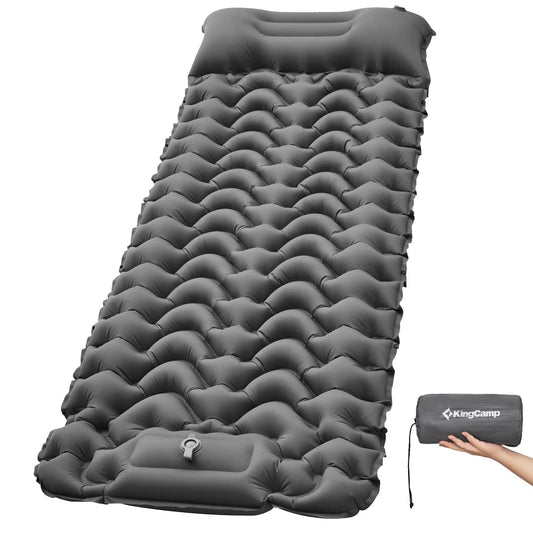 KingCamp Camping Isomatte Selbstaufblasend mit Fußpumpe, Luftmatratze 1 Personen mit integrierten Kopfkissen Outdoor Ultraleichte Campingmatte kleines Packmass, für Camping, Wandern, Trekking