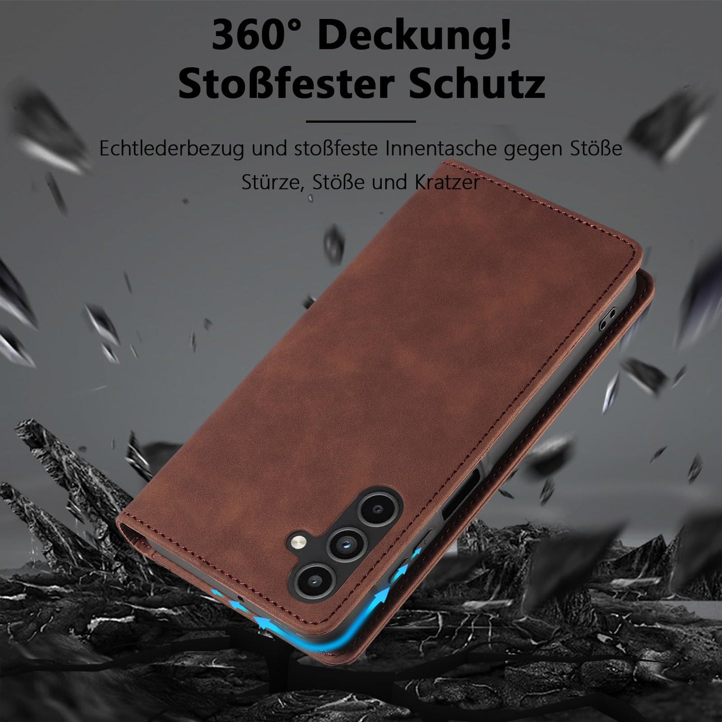 S. Dawezo Hülle für Samsung Galaxy S22 Plus, Premium Leder magnetische Handyhülle mit Ständer, Kartenfach und Brieftasche, Shock Absorbing, kompatibel mit Samsung S22 Plus-Kaffee