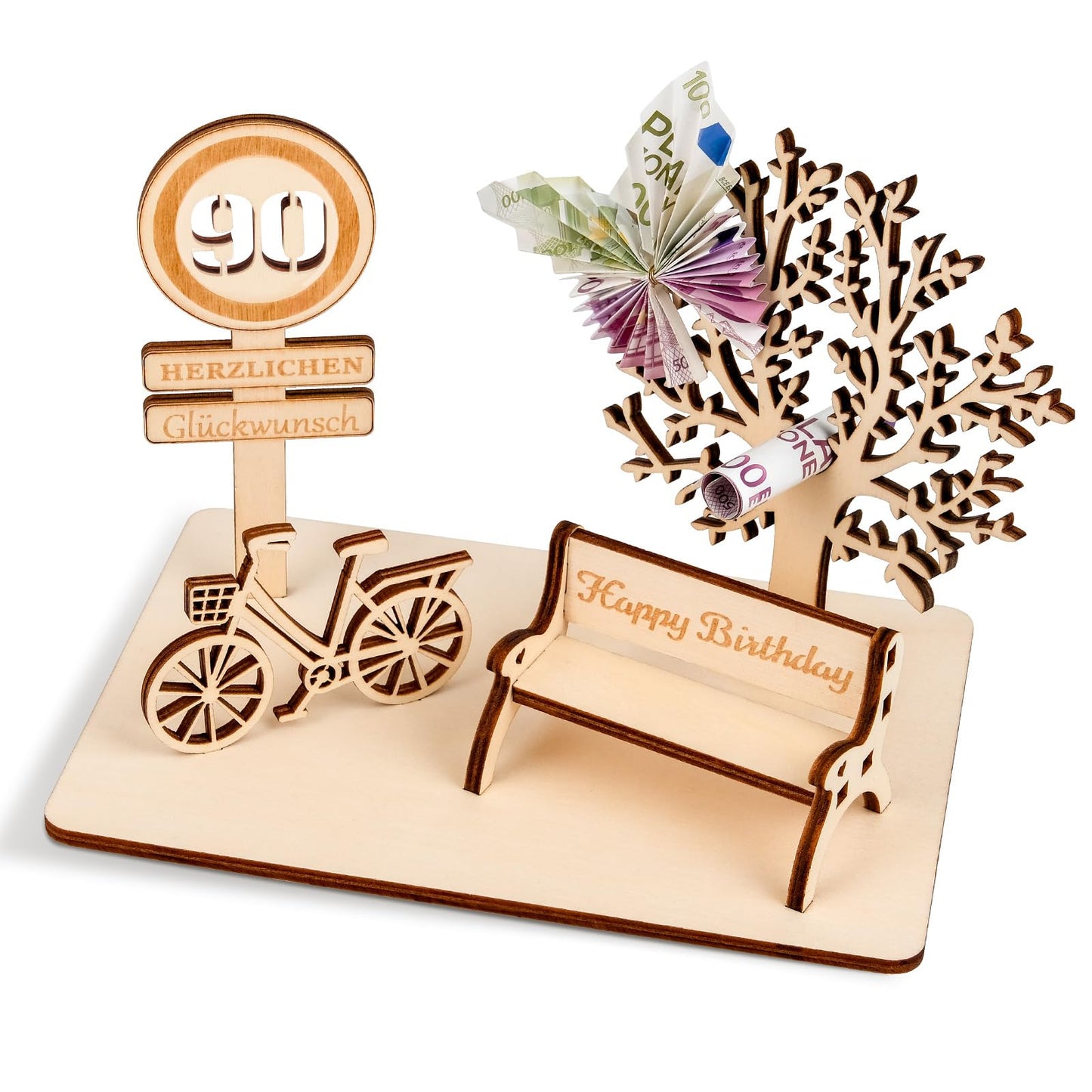 I LOVE MOM Geldgeschenk Geburtstag Holz, Fahrrad Geschenk, DIY Holz Schild Gästebuch Dreidimensionale Bäume Sitzbank Deko Zahlen für Geschenke, Hochzeiten, Partys, Geburtstage, Jubiläum (GYY-60)