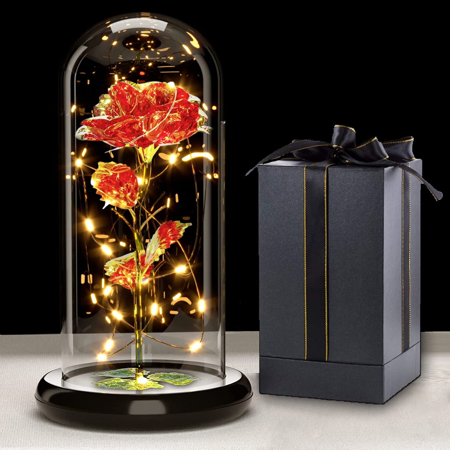Touloube Geschenke Für Frauen, Galaxy Rose Blume Geschenk, Infinity Rose in Glaskuppel, LED-Lichterkette auf der Kristallrose, Geschenk für Frauen,Hochzeit,Muttertag,Jahrestag und Geburtstag