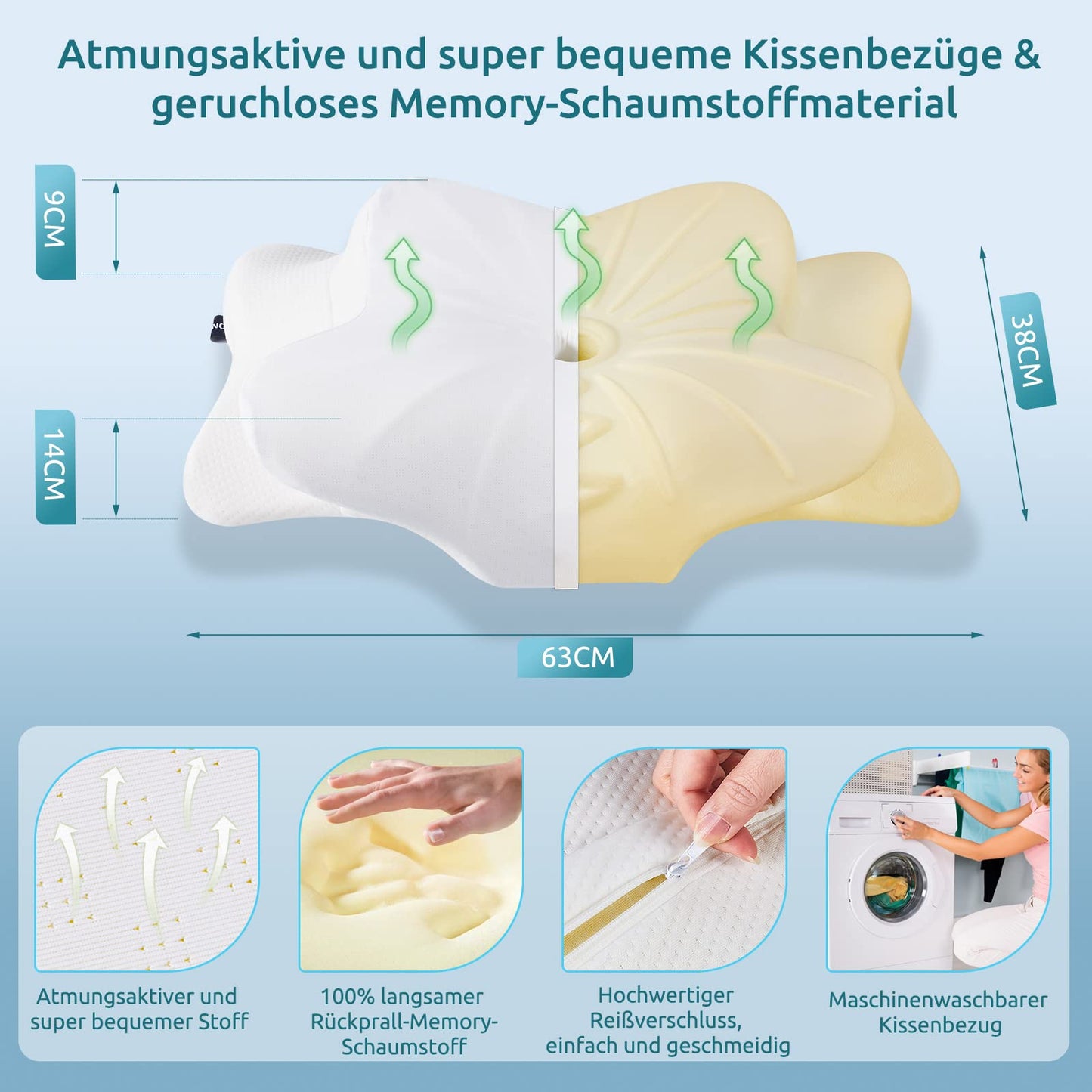 DONAMA Memory Foam Kissen ergonomisches Nackenkissen Kopfkissen Seitenschläferkissen für Seiten, Rücken & Bauchschläfer
