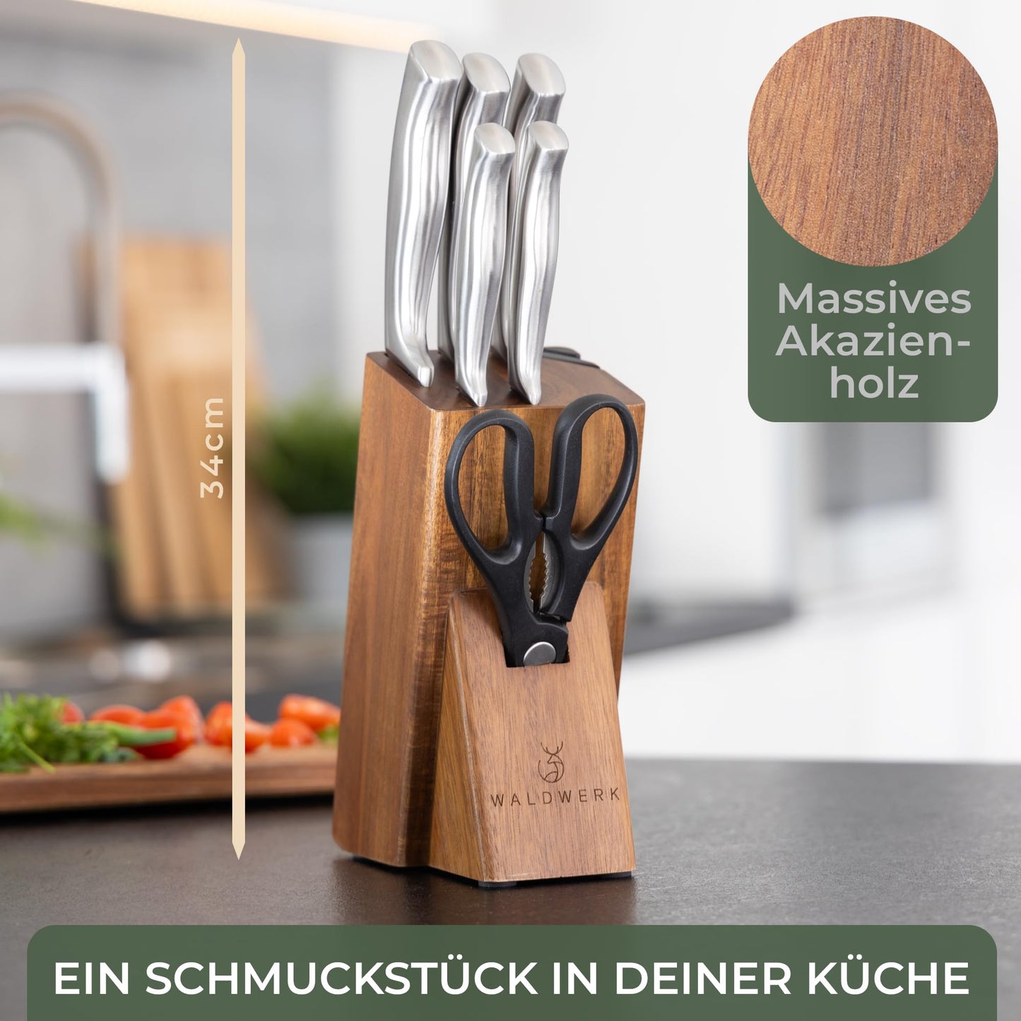 WALDWERK Küchenhelfer Set aus Teakholz - 4 teiliges Kochlöffel Set mit Pfannenwender, Holzlöffel, Nudelschöpfer und Halterung - Kochlöffel Holz - Pfannenwender Holz - Kochutensilien Set