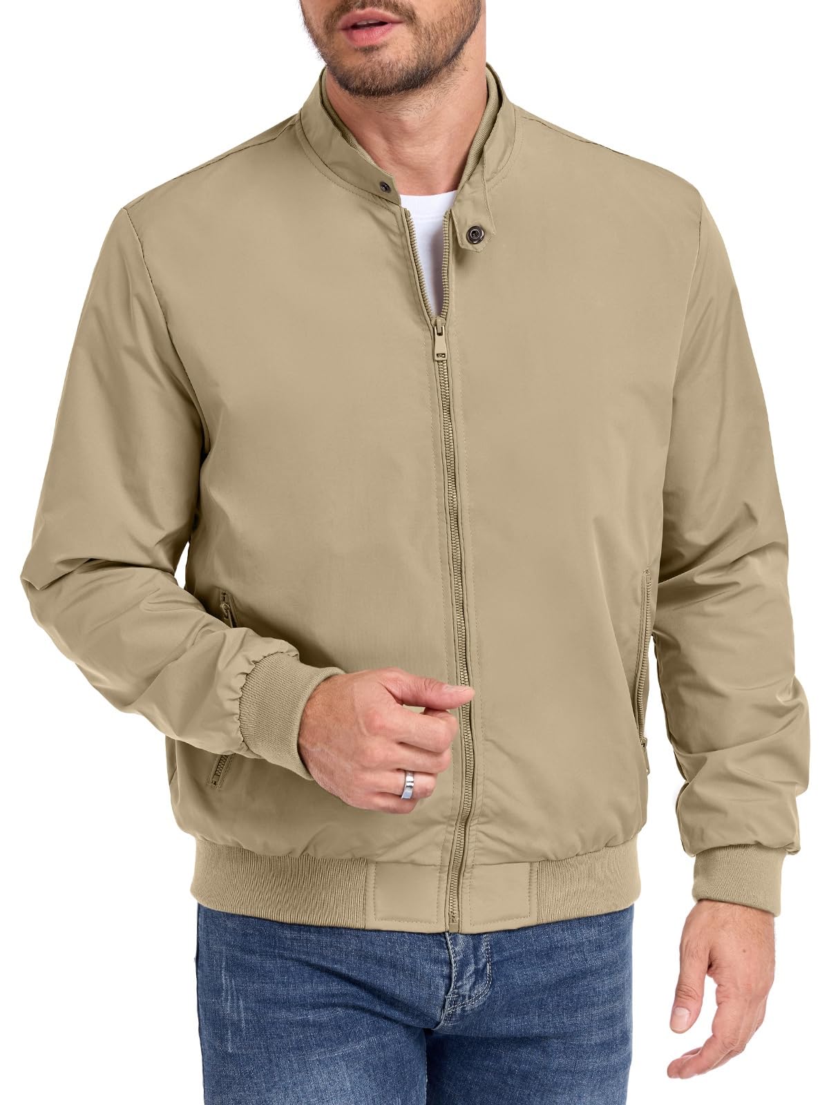 HOTIAN Herren Jacke Leichte Windbreaker Bomberjacke mit Stehkragen Jacke Übergangsjacke Freizeit jacke mit Reißverschlusstaschen