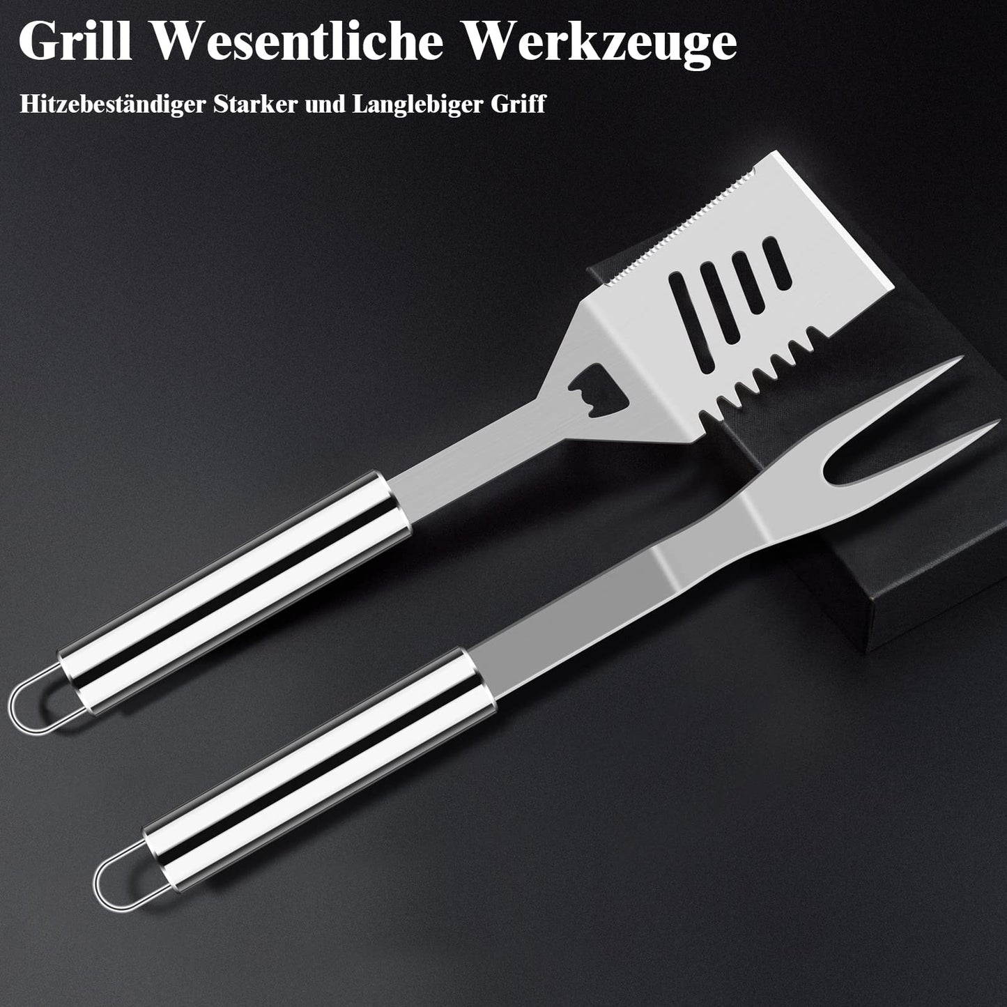 Grilliance 38 Stücke BBQ Grillbesteck Set Edelstahl Grillzubehör für Männer Geschenk Geburtstag Hochwertiger Grillutensilien Set Koffer mit Grillkoffer und Grillmatte für Garten und Camping Braun