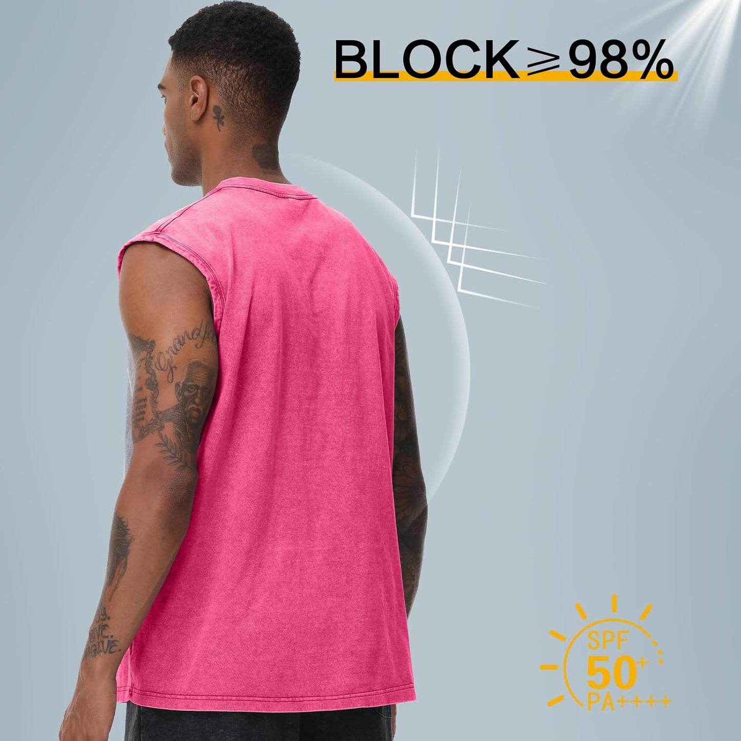 Herren Kurzarm Sommer Ärmelloses Shirt, Männer Fitness ärmellos Weste, Washed Sleeveless t-Shirt, Workout, Fitnessstudio, Baumwolle