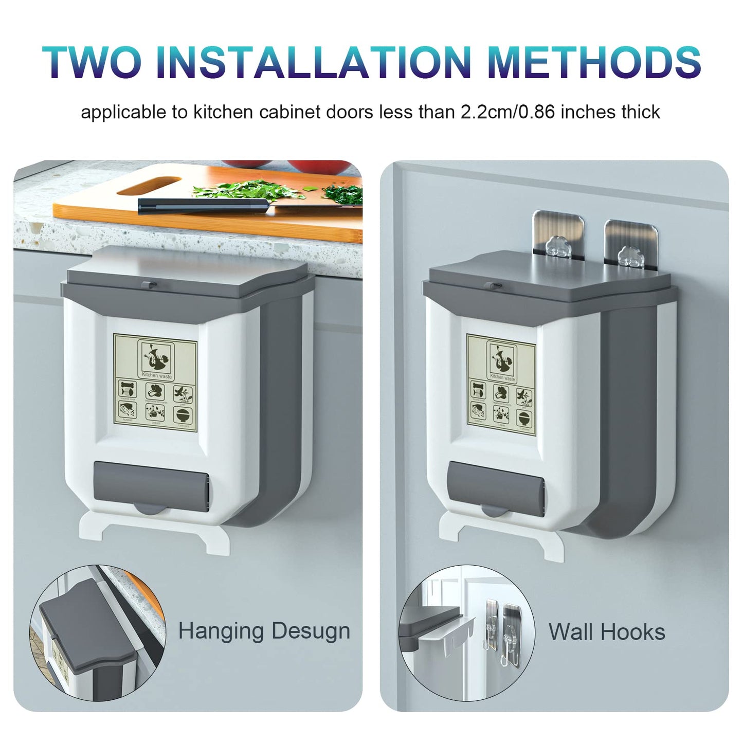 Gintan faltbarer hängender mülleimer mit Deckel küche camping, Faltbare Mülleimer Küche Abfalleimer Aufhängbarenzum Küchenabfalleimer für küche/camping/Auto/Bad/Büro/Schlafzimmer