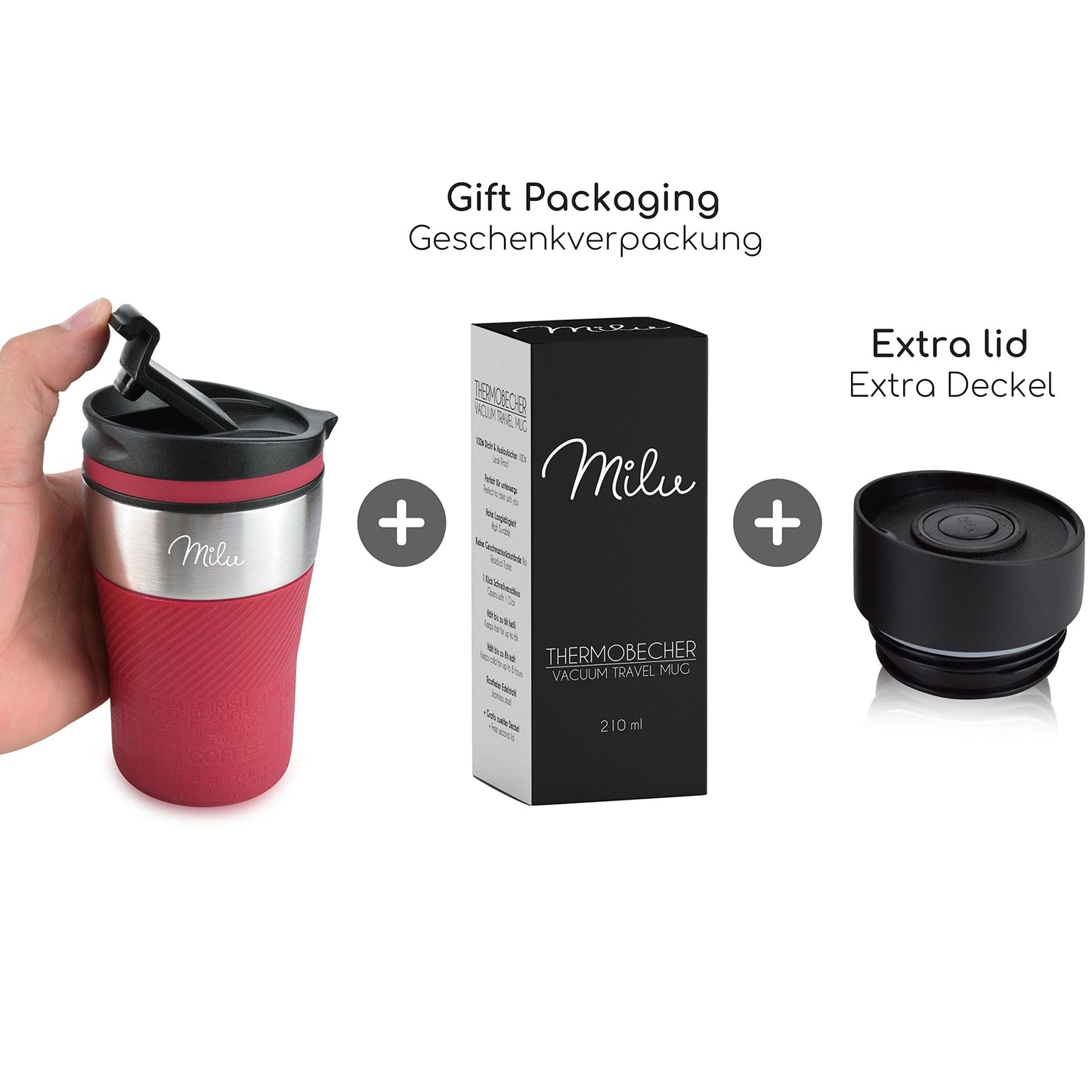Milu Thermobecher Isolierbecher Kaffeebecher to go - 210ml 100% Auslaufsicher - Trinkbecher aus Edelstahl - Autobecher doppelwand Isolierung - Thermo Becher - Travel Mug (Rot)