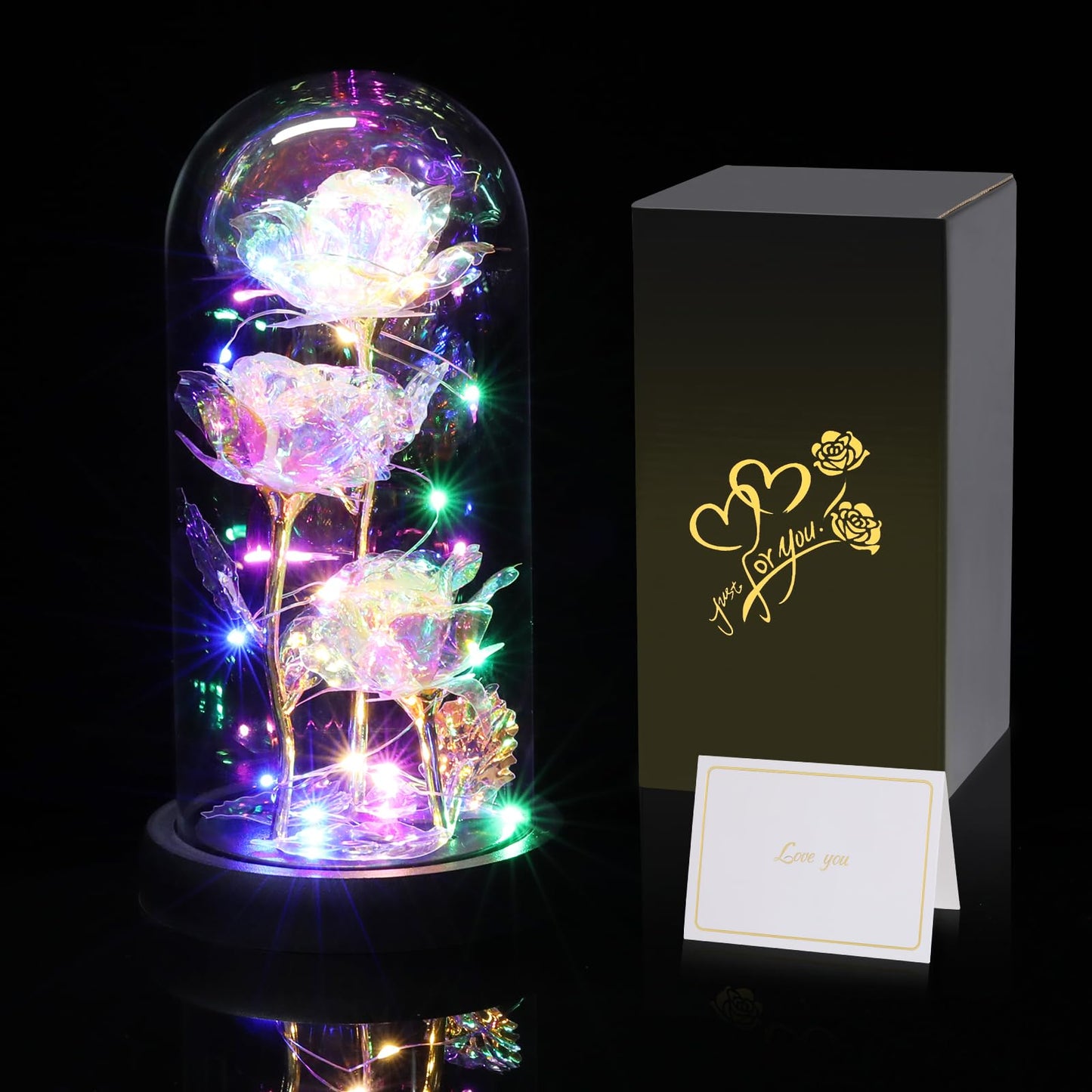 Touloube Geschenke Für Frauen, Galaxy Rose Blume Geschenk, Infinity Rose in Glaskuppel, LED-Lichterkette auf der Kristallrose, Geschenk für Frauen,Hochzeit,Muttertag,Jahrestag und Geburtstag
