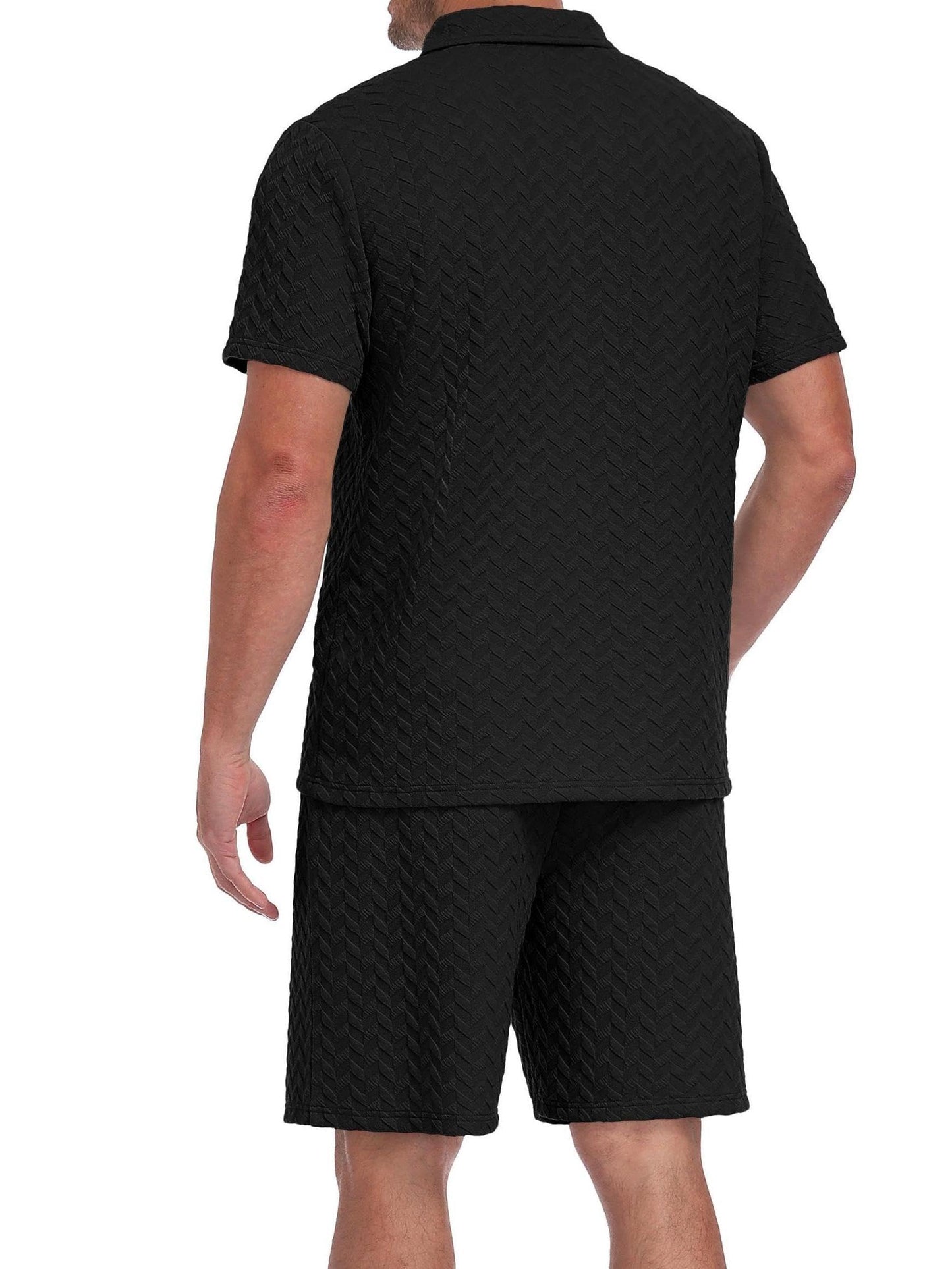 QIXING Herren Sommer Set 2 Teiler Polohemd und Shorts Set Herren Kurzarm Polo Shirt mit Strukturmuster Leichtes Freizeit Outfit für Urlaub Strand Reisen und Alltag
