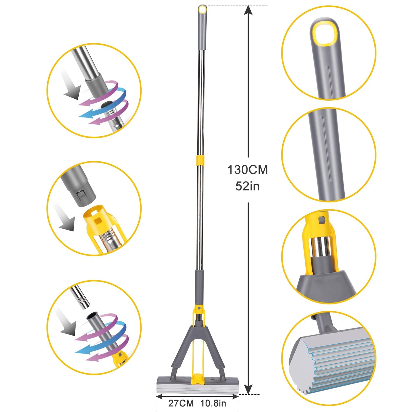 Masthome Wischmopp Bodenwischer Bodenreiniger,Mikrofaser Mopp mit 128cm Teleskopstiel,Wischer Boden Flachmopp mit 4 Moppads für Hartholz,Laminat,Fliesen,Marmor,Send Scraping Dust