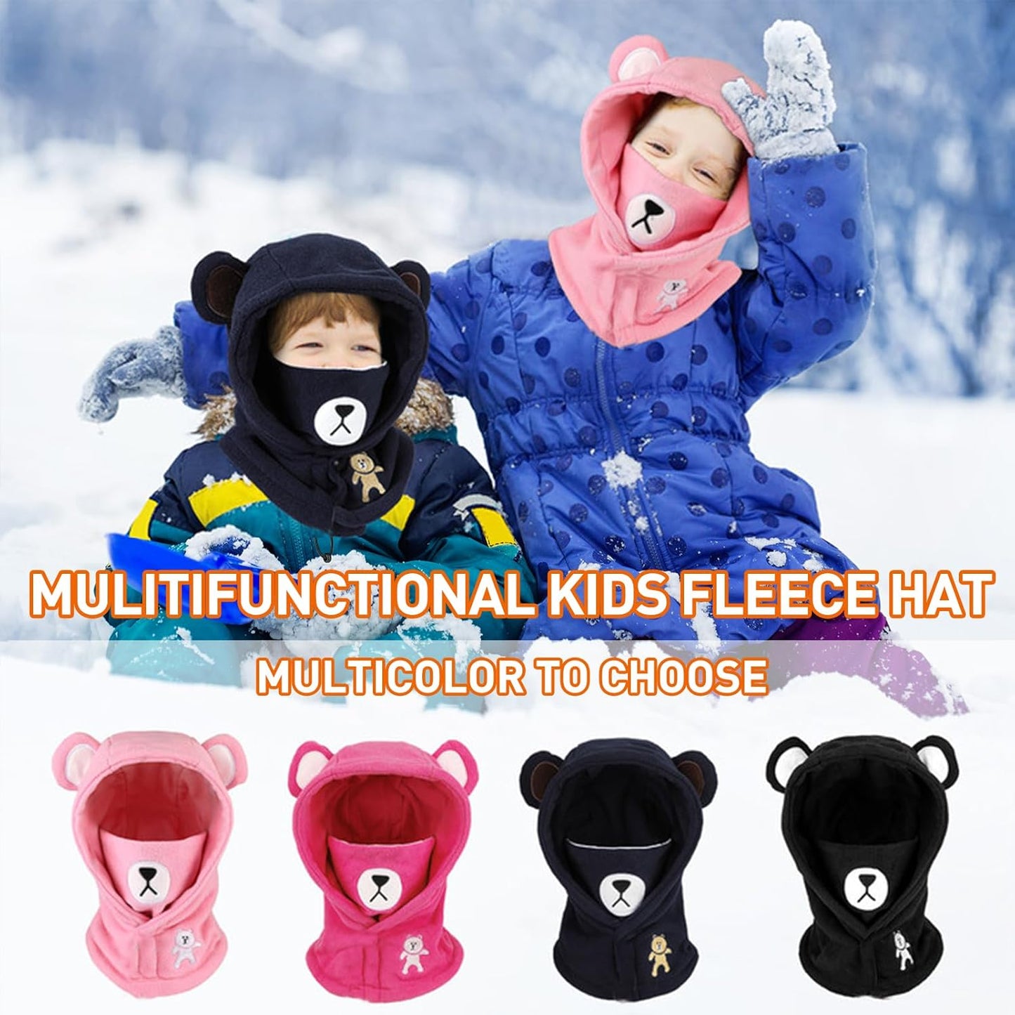 Children's Winter Thermal Fleece Balaclava 4-12 Years, Multifunctional Windproof Adjustable Face Mask, Ski Mask, Warm Hat, Balaclava, Neck Warmer Scarf for Boys and Girls, Outdoor Activities