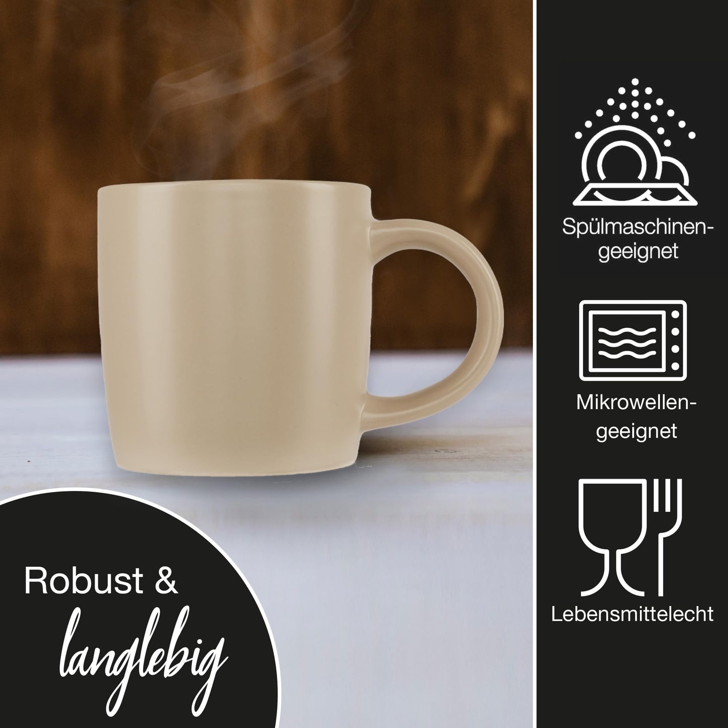 Moritz & Moritz NORDIC Geschirrset 6 Personen 18-teilig Taupe - Elegantes Teller Set aus hochwertigem Steinzeug - Geschirr Set aus 6x Dinnerteller, 6x Dessertteller, 6x Suppenteller