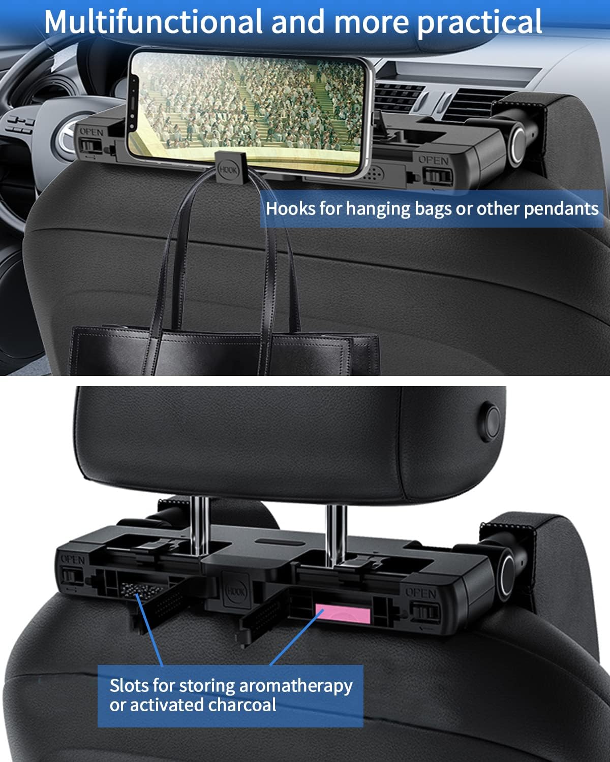 Children's Car Headrest, Neck Support for Children, Neck Pillow, Leather with Telescopic Rod and Sliding Clips, Quick Installation Travel Sleeping Pillow Headrest