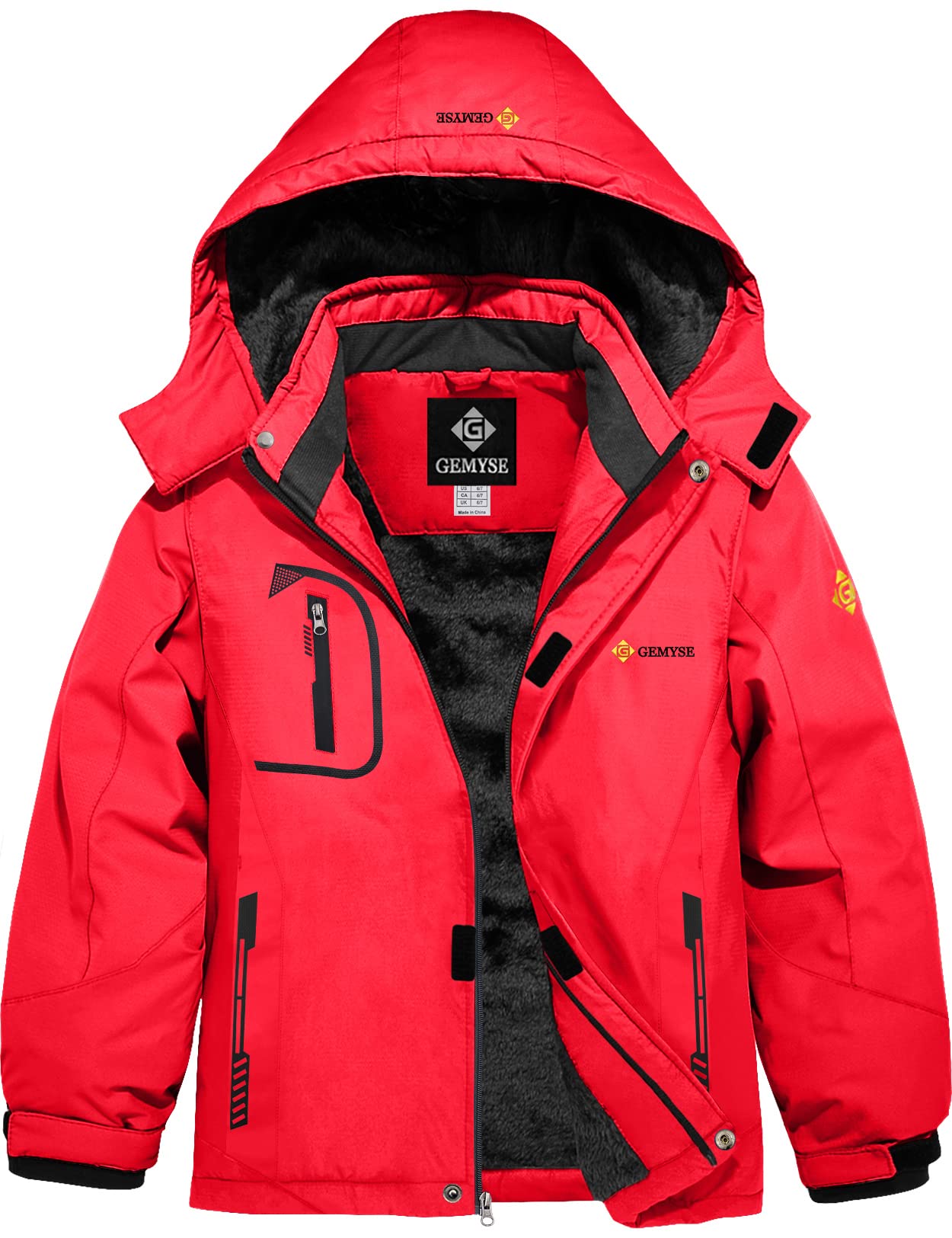 Gemyse Boys' Waterproof Ski Jacket, Windproof Fleece Jacket, Outdoor Winter Jacket, Rain Jacket with Hood