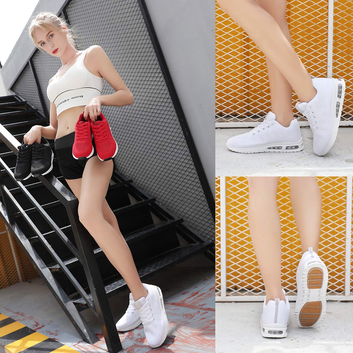 ANBIWANGLUO Damen Turnschuhe Sportliche Laufschuhe Schnürschuhe Atmungsaktive Outdoor Cross Trainer zum Joggen
