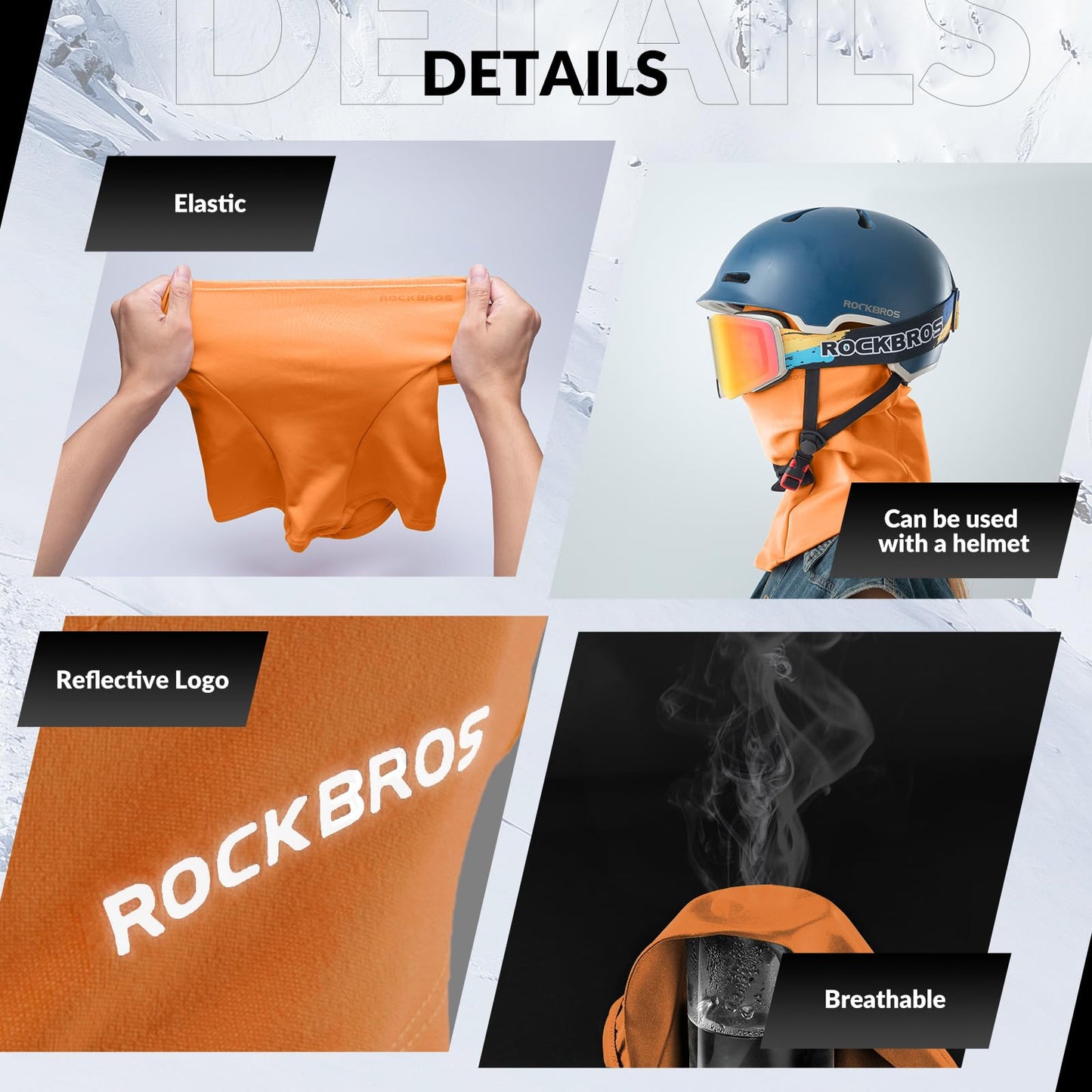 ROCKBROS Sturmhaube Balaclava Skimaske Winddicht Warm für Fahrrad Ski Motorrad Winter Unisex Einheitsgröße