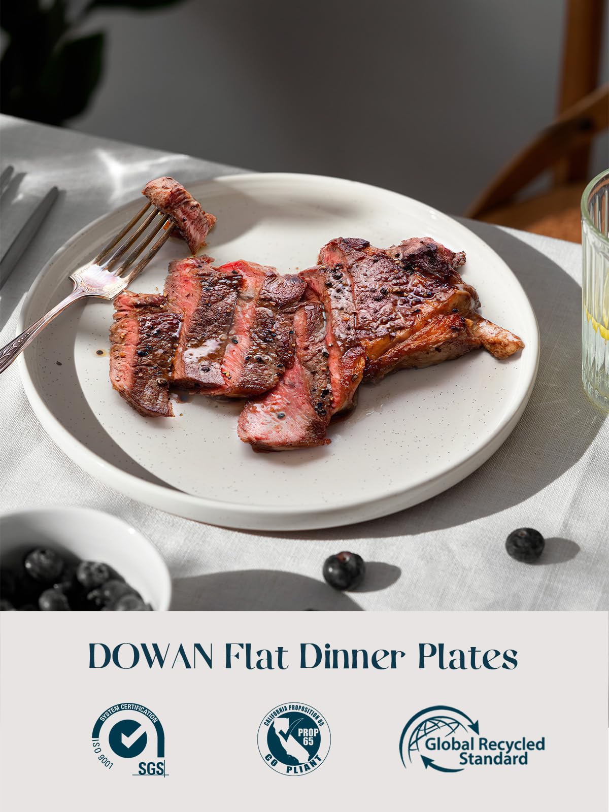 DOWAN Steingut Dessert Teller Set,Tellerset Keramik-6 Personen,21cm Speiseteller Porzellan,Essteller,Steinzeug Geschirrteller,Flache Frühstückstelle teller para Salat,Pasta,Vanille-Weiß