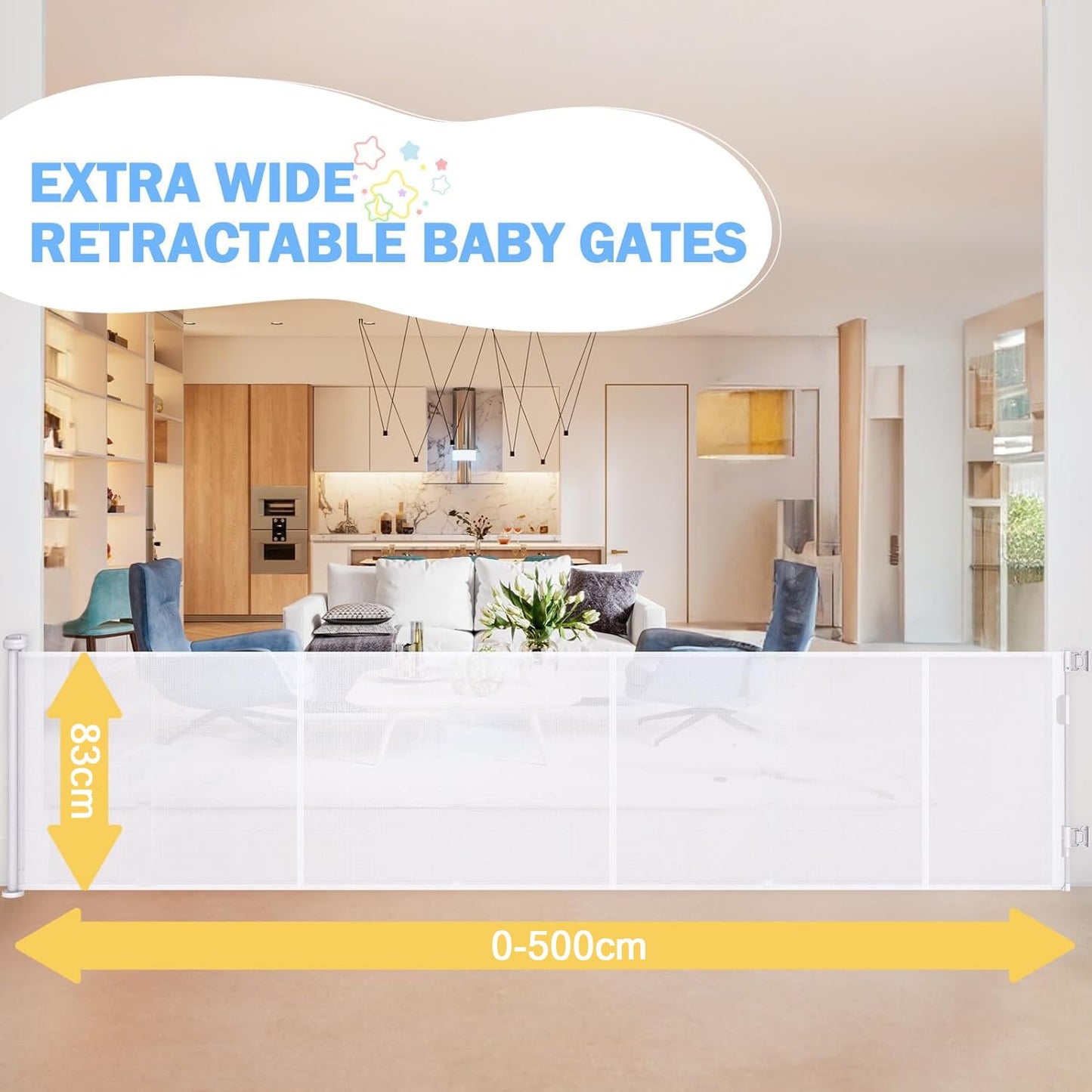 Retractable Stair Safety Gate for Babies, 0-150 cm Wide, Baby Barrier, Cat and Dog Barrier, One-Handed Operation, Suitable for Indoor & Outdoor Use (150 cm, Black)