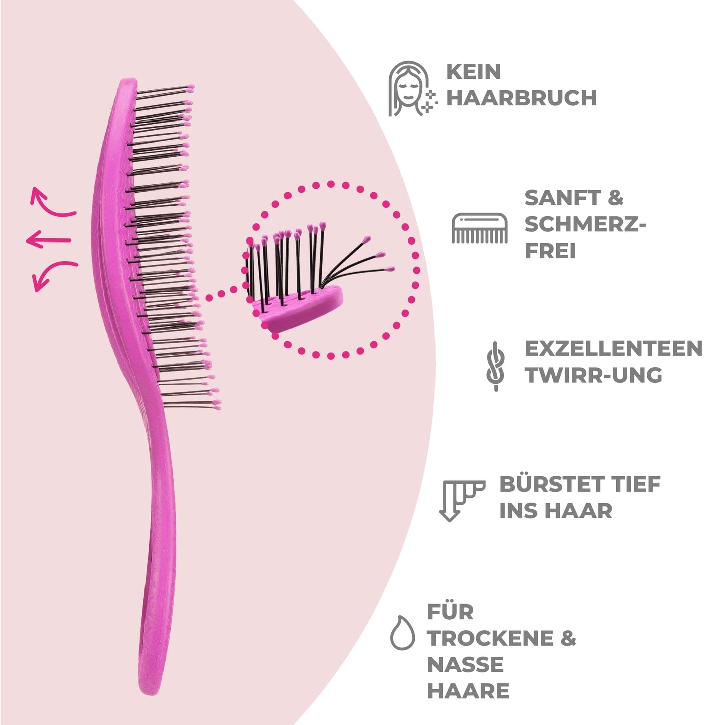 Ninabella Haarbürste ohne Ziepen für Damen, Herren & Kinder - Entwirrbürste auch für Locken & Lange Haare - Einzigartige Profi Detangler-Bürste mit Spiralfeder - Schwarz