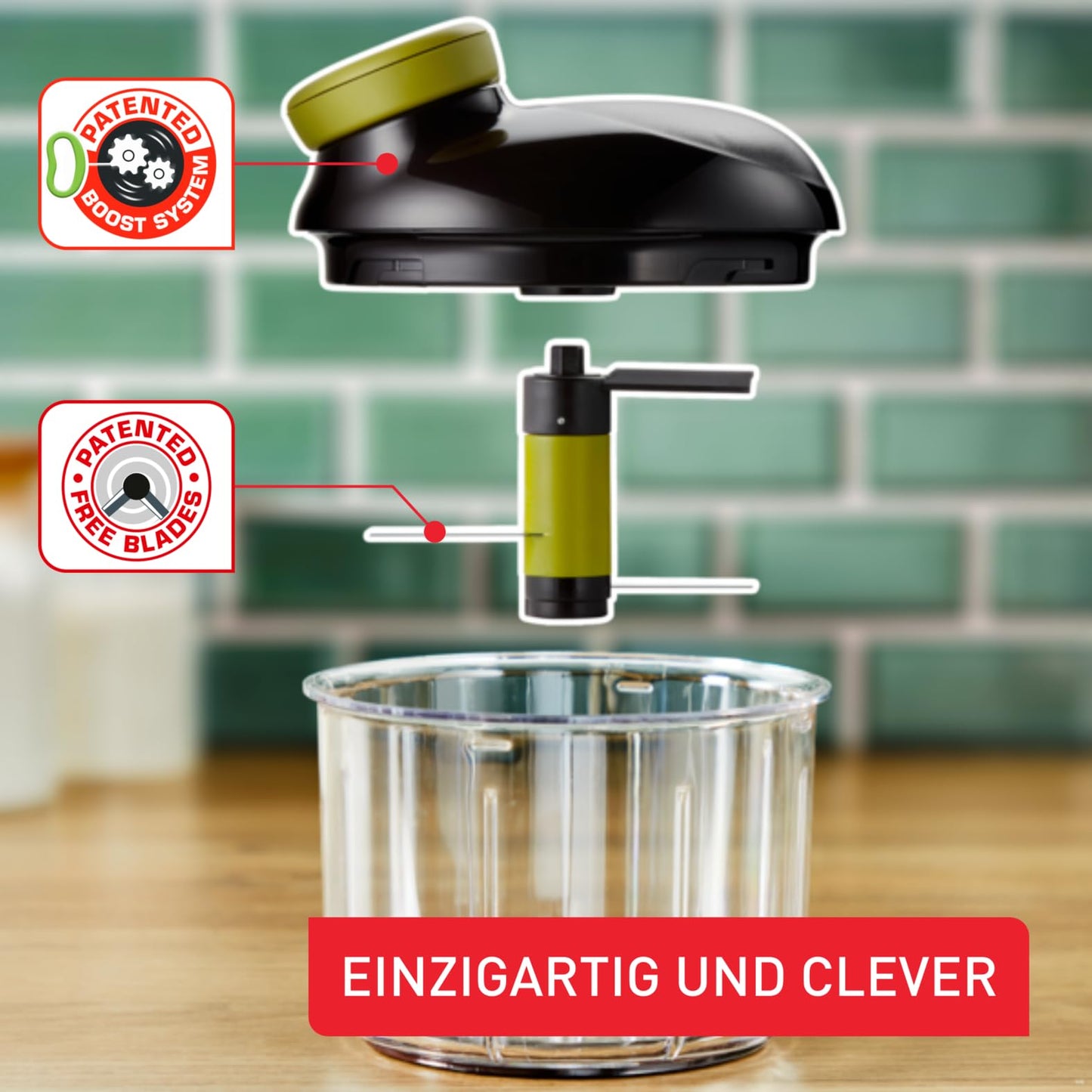 Tefal K13204 Ingenio 5-Sekunden-Zerkleinerer ohne Strom | Fassungsvermögen: 900ml | Multizerkleinerer | Universalzerkleinerer für Gemüse, Obst, Nüsse, Knoblauch, Babynahrung | Schwarz/Grün/Transparent