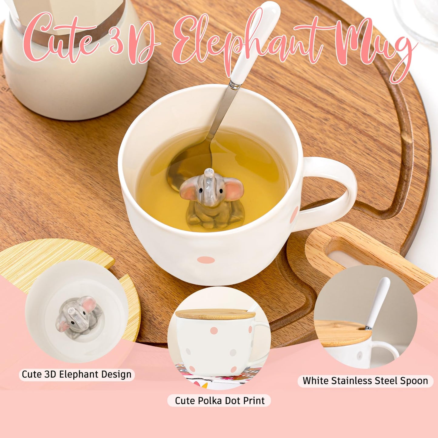 BigNoseDeer Süße Sachen Keramik Katze Kaffeetasse Teetasse Deckel Löffel Lustige Tassen Geschenke für Frauen Kaffeebecher 3D Tasse Personalisiert Cappuccino Tasse Beste Freundin Weihnachten Geschenk