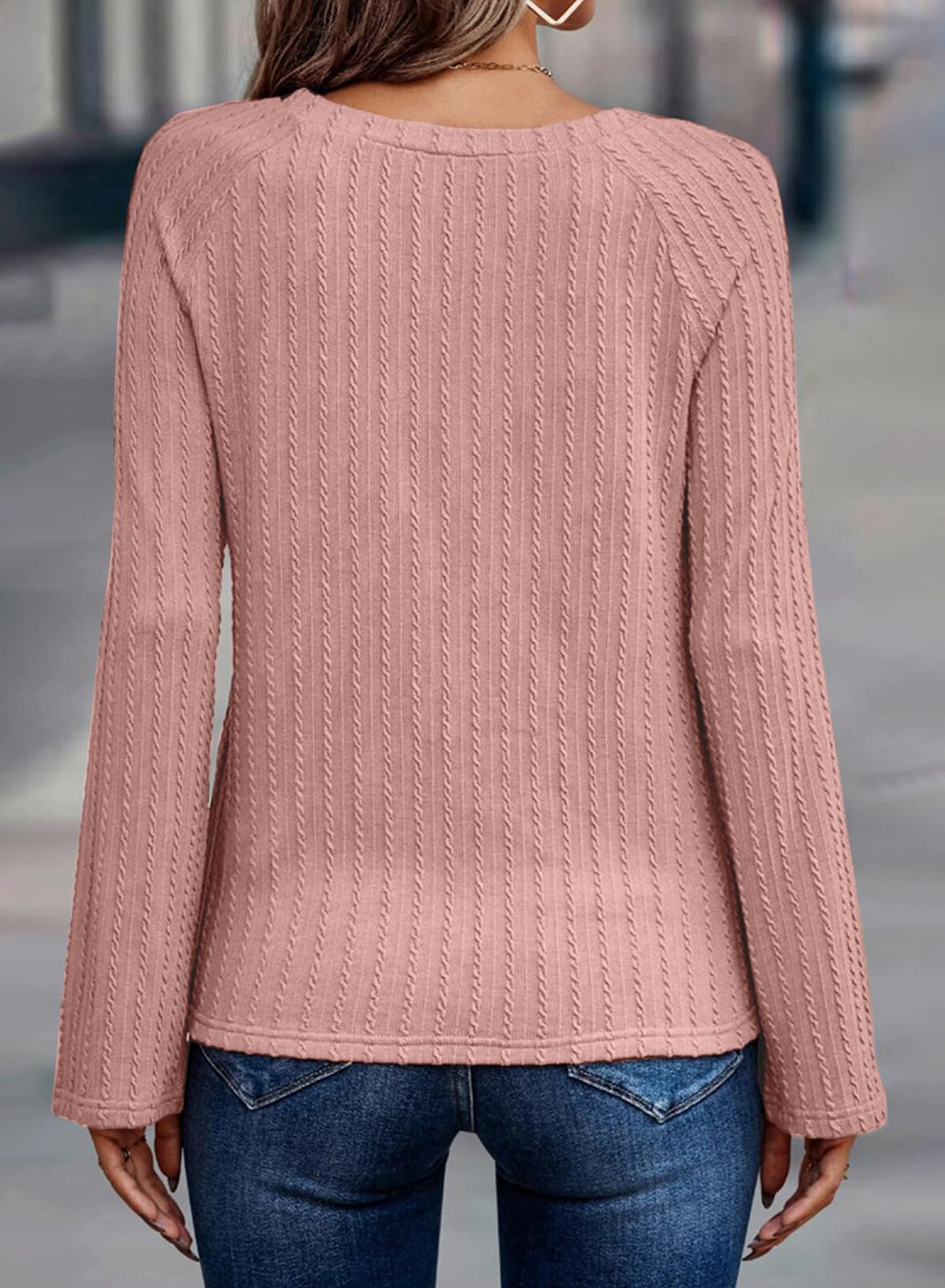 Dokotoo Langarmshirt Damen Rundhals Strickmuster T-Shirt Basic Longsleeve Shirts Herbst Winter Leichte Lässige Oberteile Tunika Pullover S-XXL