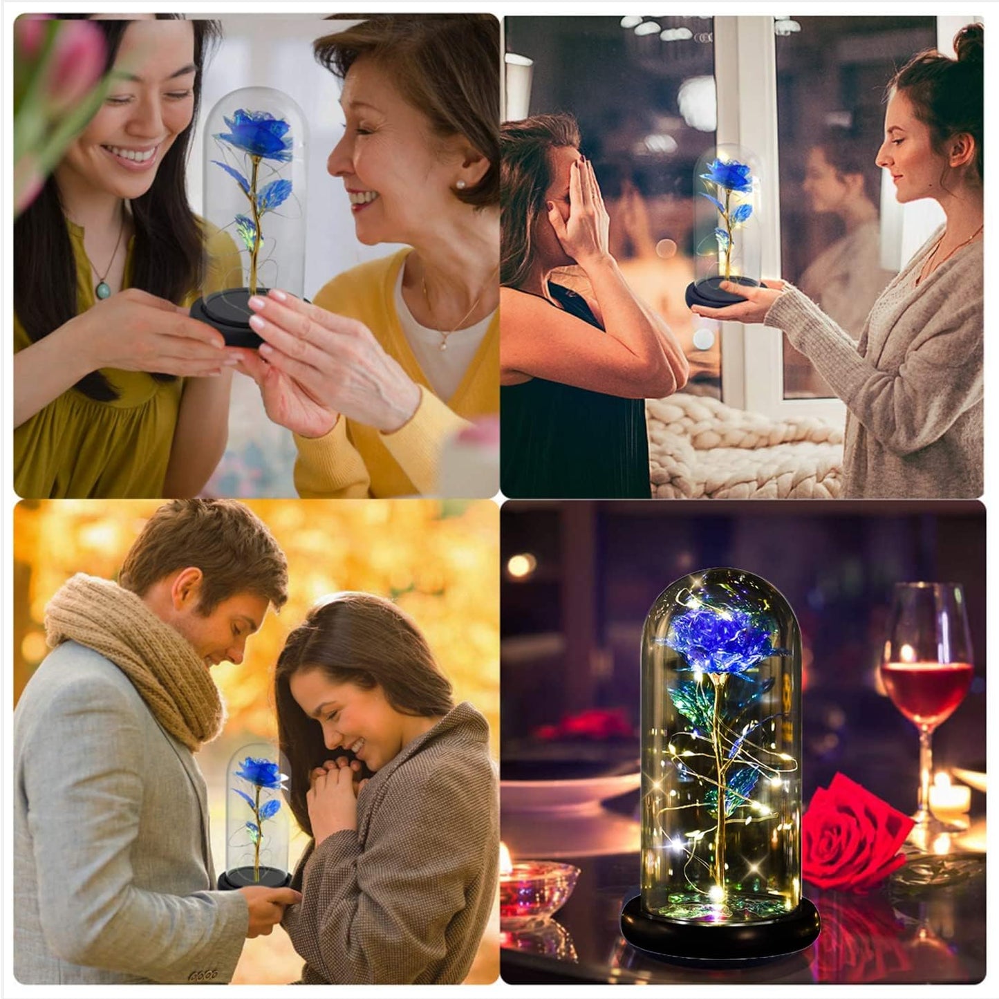 Touloube Geschenke Für Frauen, Galaxy Rose Blume Geschenk, Infinity Rose in Glaskuppel, LED-Lichterkette auf der Kristallrose, Geschenk für Frauen,Hochzeit,Muttertag,Jahrestag und Geburtstag