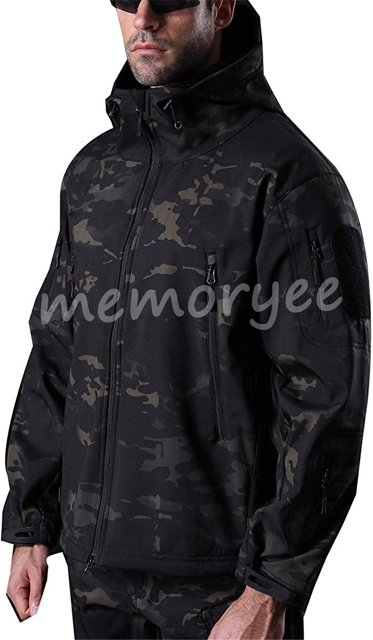 Memoryee Men's Waterproof Softshell Jackets, Warm Military Outdoor Tactical Hoodies, Camouflage Coat