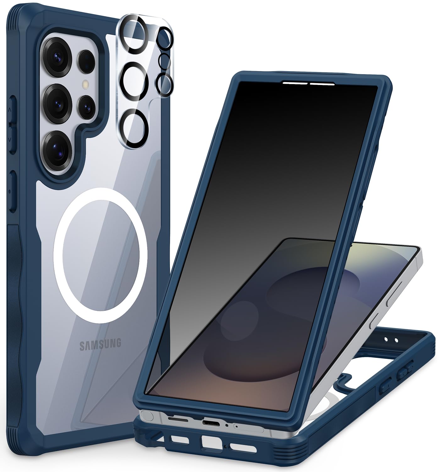 CENHUFO Privacy Screen Case for Samsung Galaxy S25 Ultra, Magnetic Mobile Phone Case with Built-in Privacy Tempered Glass Screen Protector and Camera Protection, 360 Degree Protective Case, Shockproof