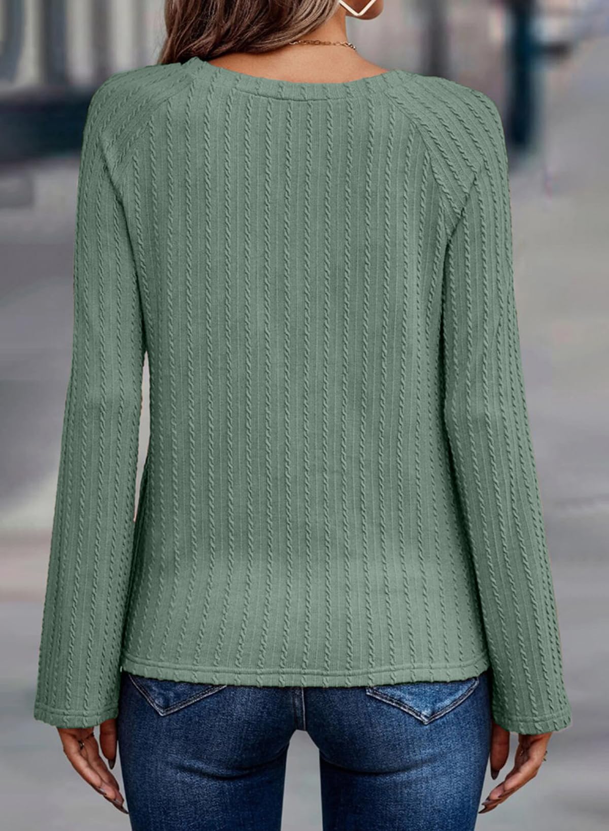 Dokotoo Langarmshirt Damen Rundhals Strickmuster T-Shirt Basic Longsleeve Shirts Herbst Winter Leichte Lässige Oberteile Tunika Pullover S-XXL