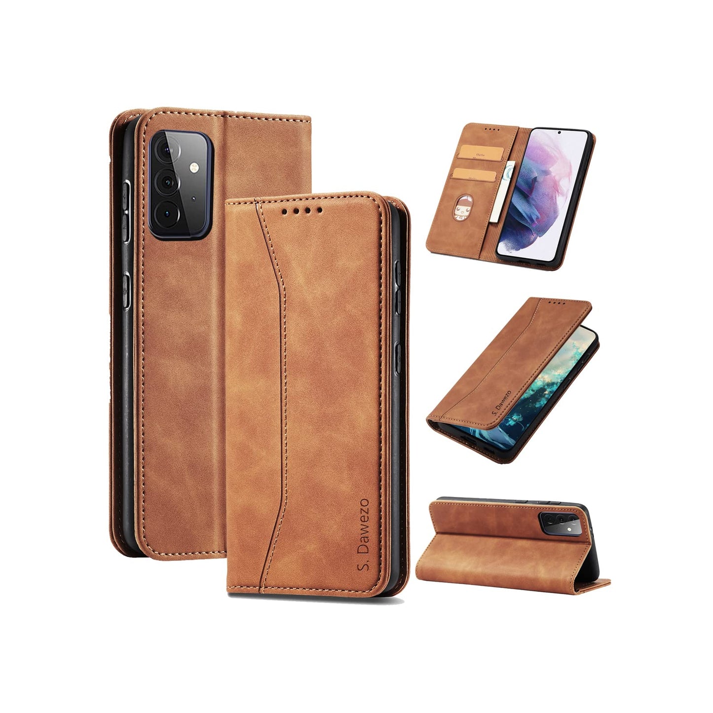 S. Dawezo Hülle für Samsung Galaxy S22 Plus, Premium Leder magnetische Handyhülle mit Ständer, Kartenfach und Brieftasche, Shock Absorbing, kompatibel mit Samsung S22 Plus-Kaffee