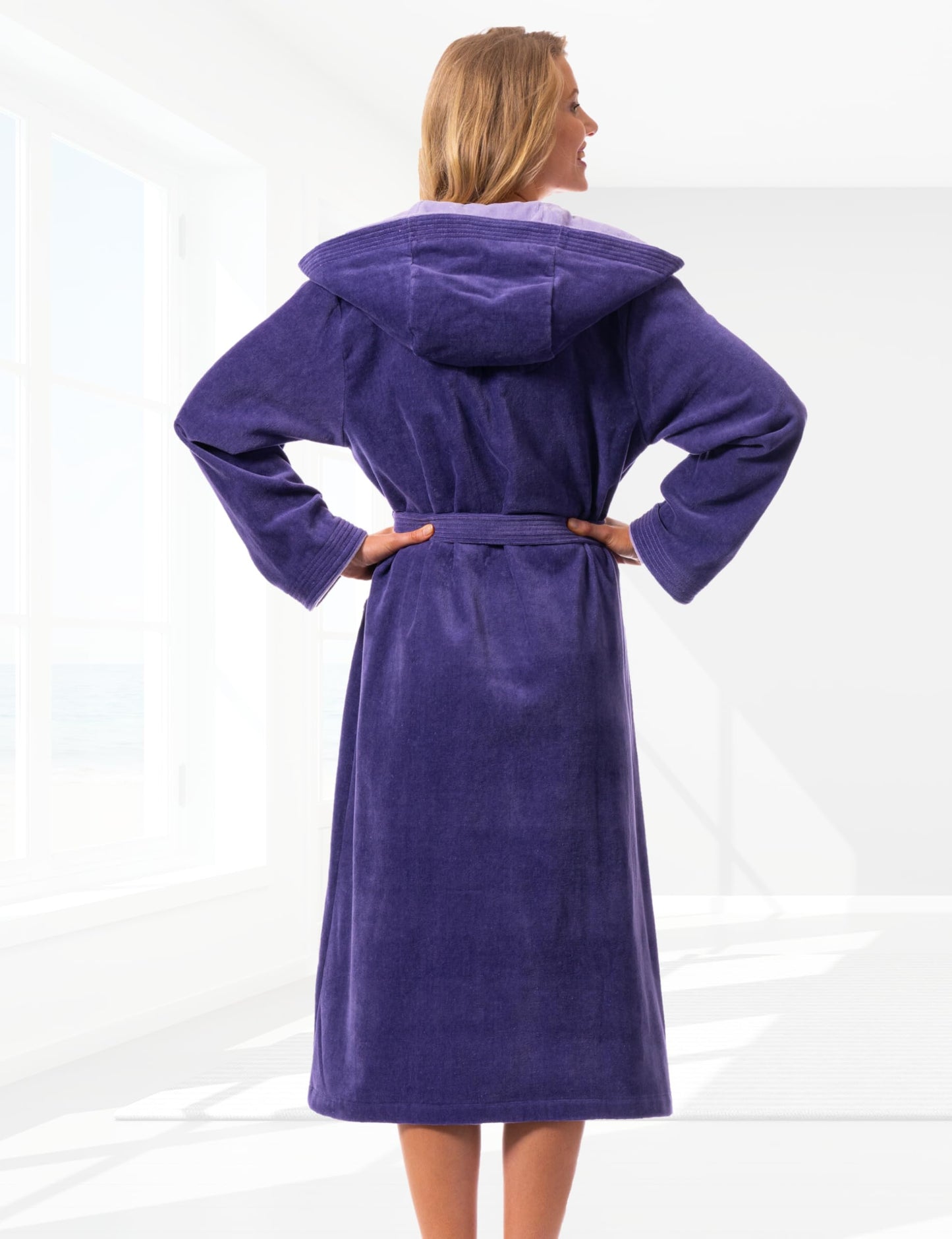 Morgenstern Bademantel Damen 100% Baumwolle mit Kapuze Frottee-Velours OEKO-TEX Leonie