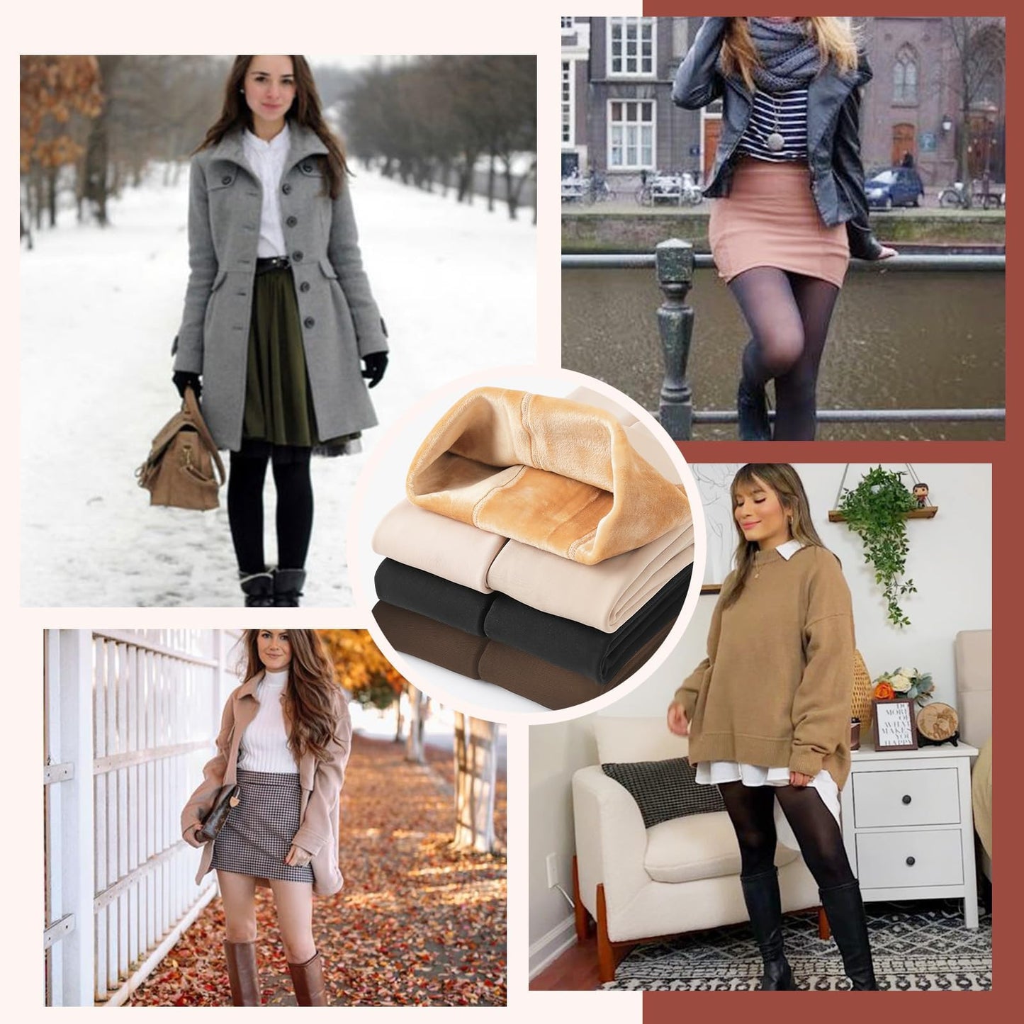 DDOBB Pack of 2 Thermal Tights Women's Winter Lined Thermal Tights Fleece Warm Thick Fake Translucent Pantyhose Thermal Leggings