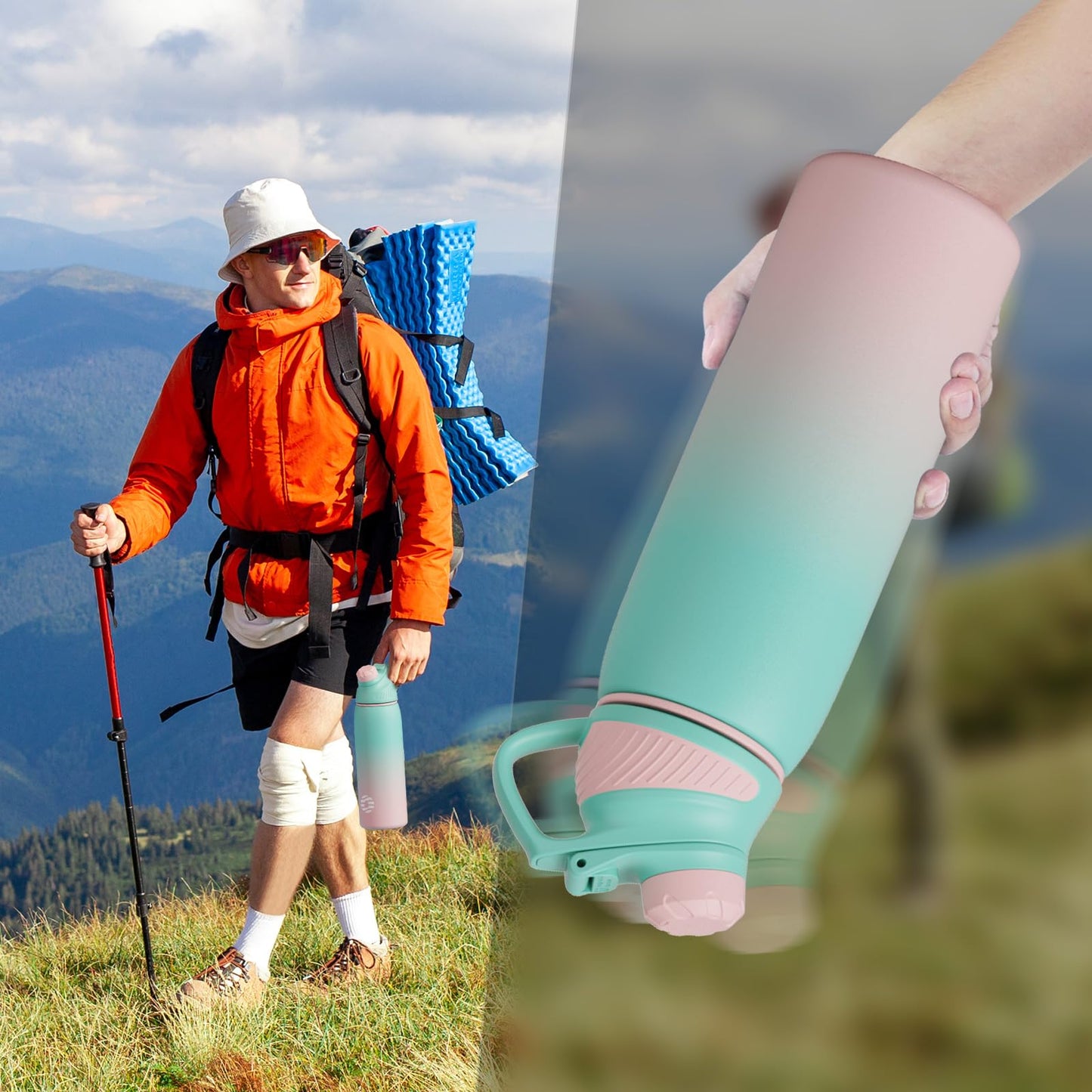 Fjbottle Edelstahl Trinkflasche Sport mit Magnetischem Deckel 1L, 800ml, 600ml, 400ml BPA-Frei Auslaufsichere Kinder Flasche - Kohlensäure geeignet 1500ML Wasserflasche Thermo für Schule, Fitness