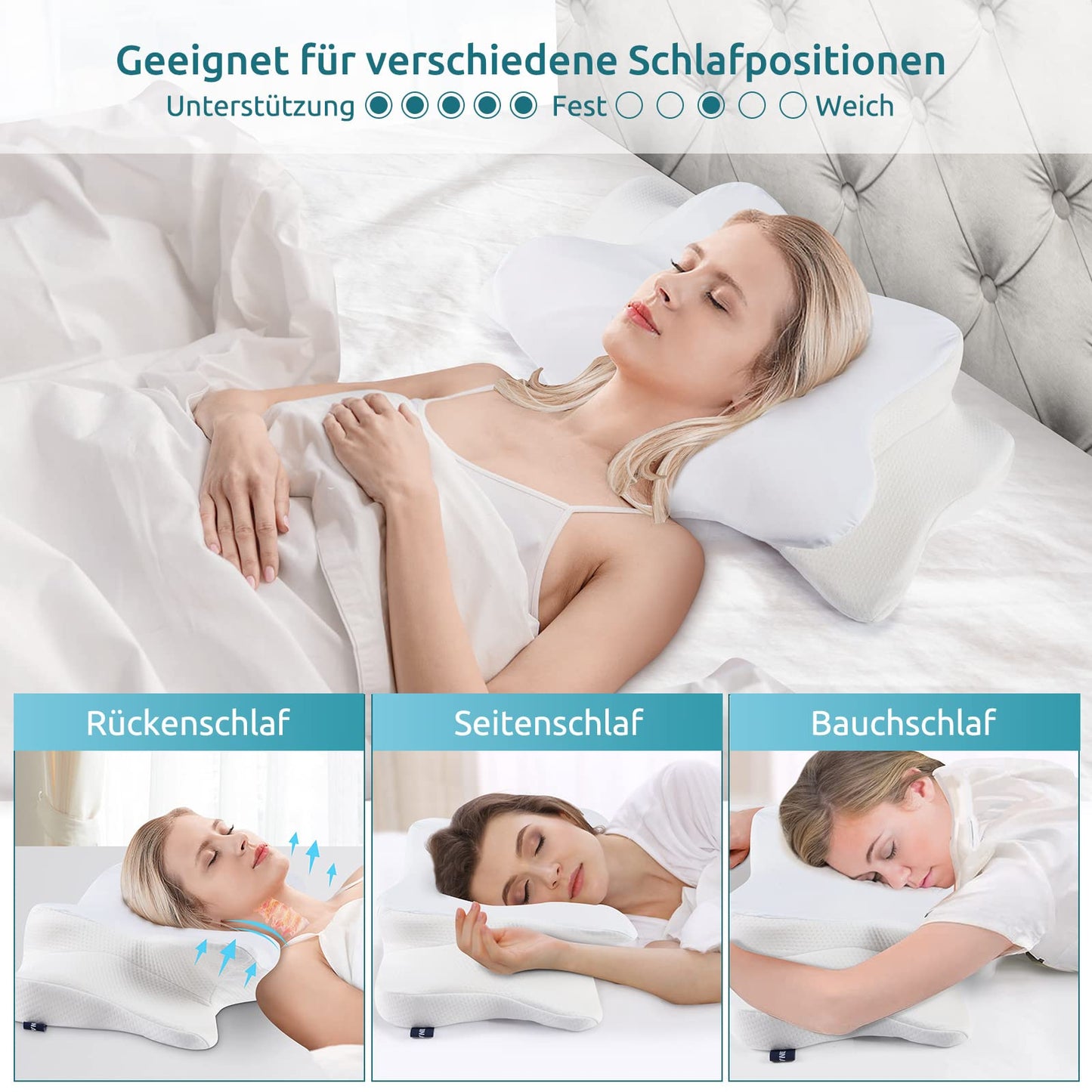 DONAMA Memory Foam Kissen ergonomisches Nackenkissen Kopfkissen Seitenschläferkissen für Seiten, Rücken & Bauchschläfer