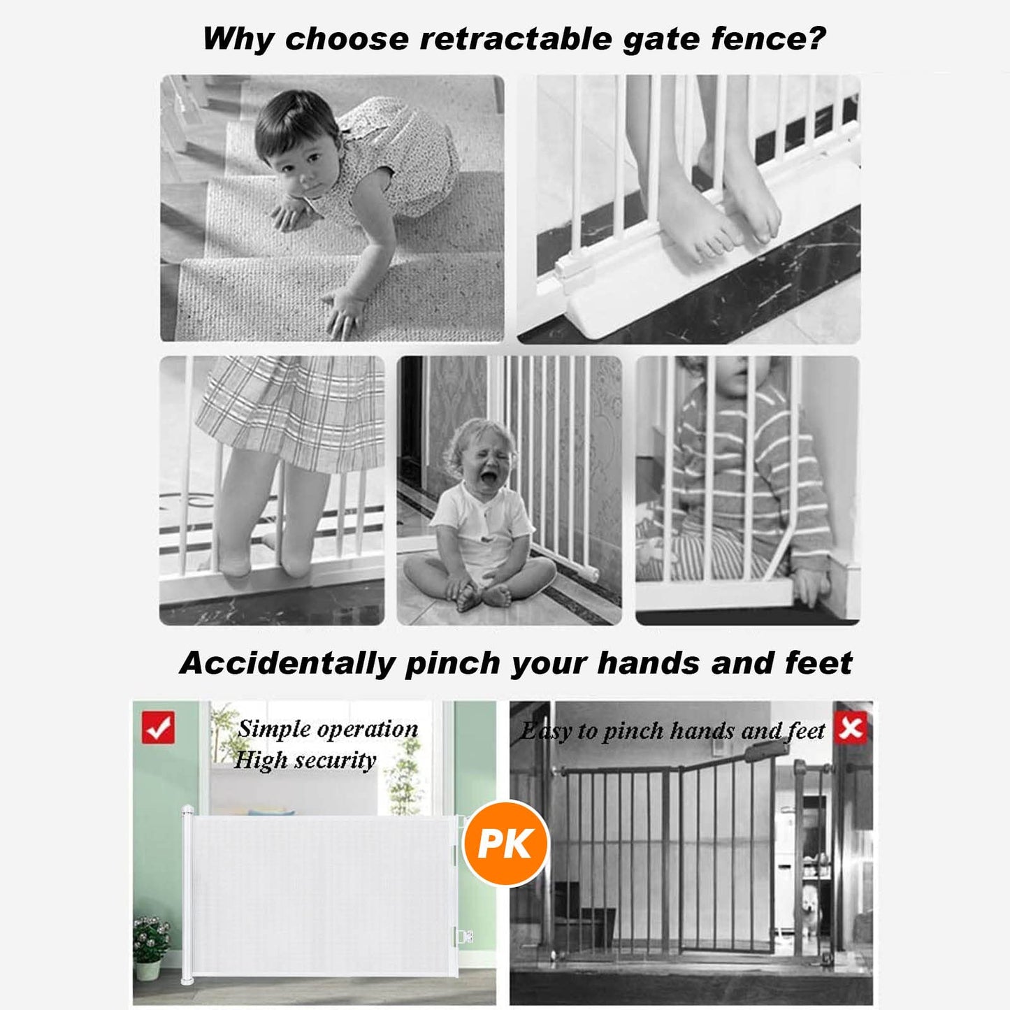Retractable Stair Safety Gate for Babies, 0-150 cm Wide, Baby Barrier, Cat and Dog Barrier, One-Handed Operation, Suitable for Indoor & Outdoor Use (150 cm, Black)