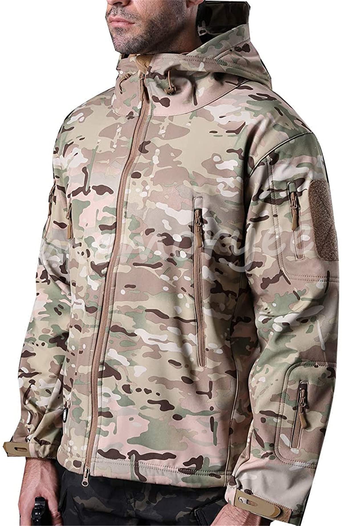 Memoryee Men's Waterproof Softshell Jackets, Warm Military Outdoor Tactical Hoodies, Camouflage Coat